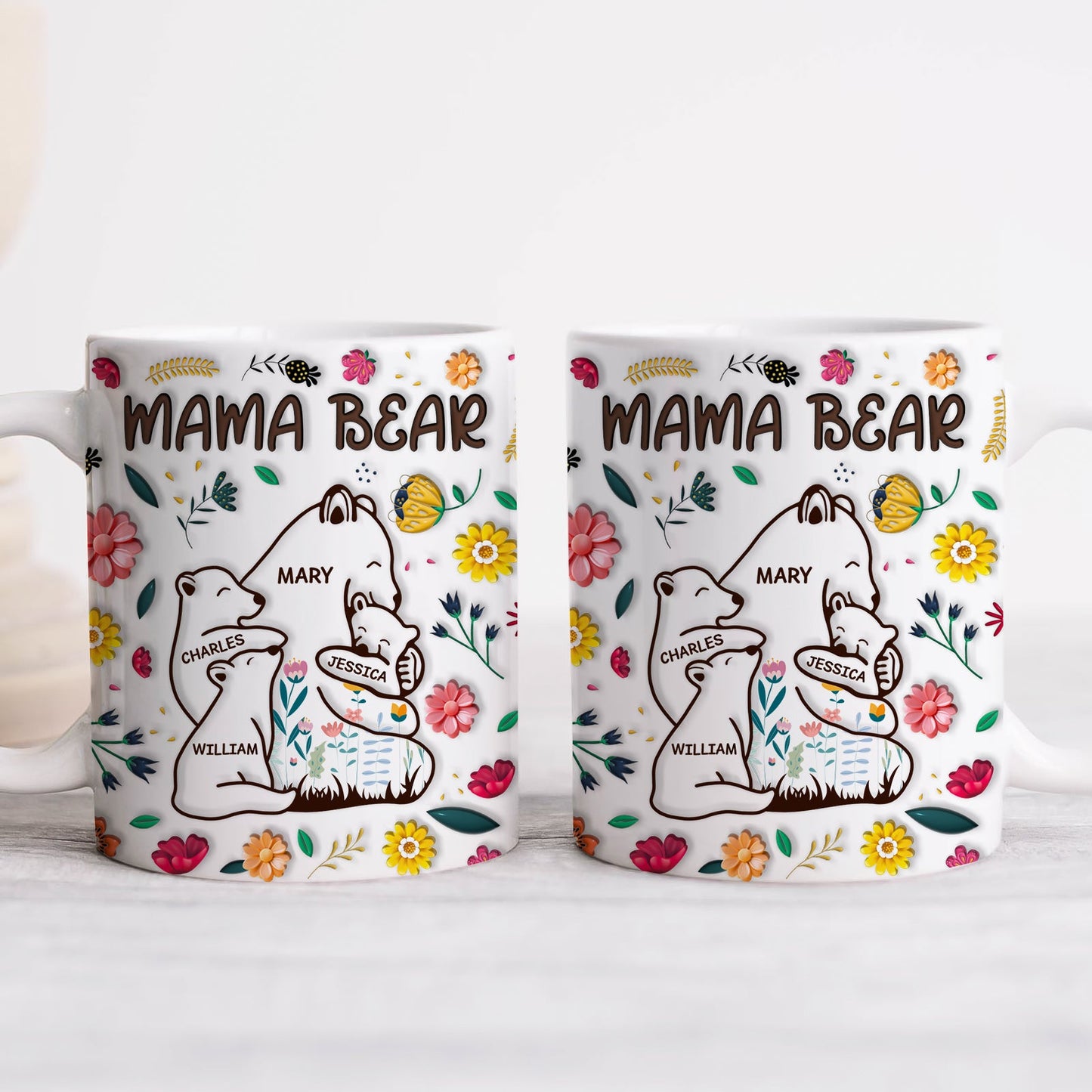 Mother - Mama Bear Floral Style - Personalized Mug