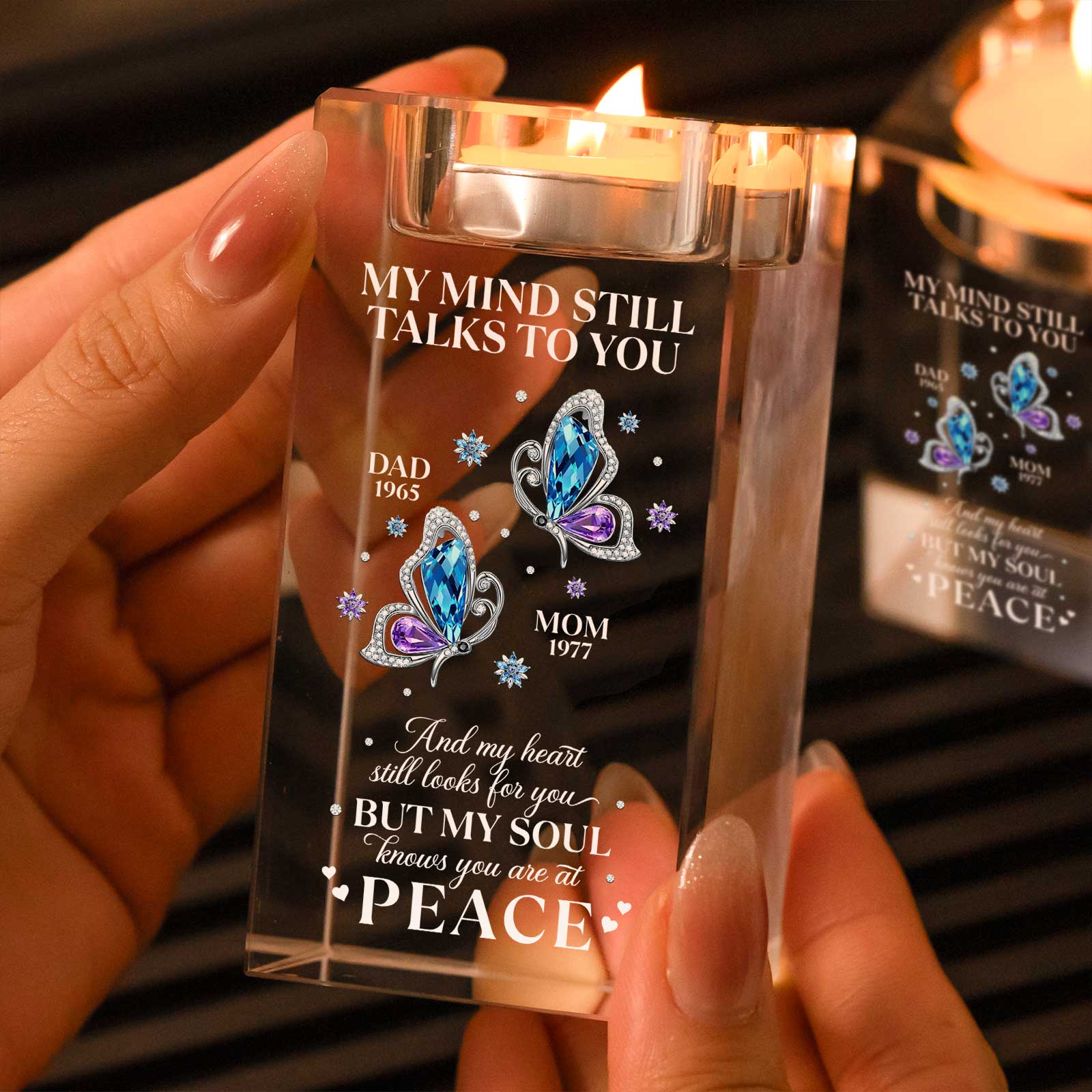 Family - Always On My Mind, Forever In My Heart - Personalized Crystal Candle Holder