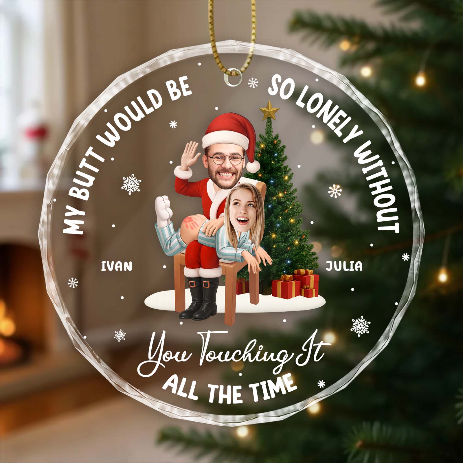Personalized Couples Christmas Glass Ornament - Funny Custom Gift For Him Or Her