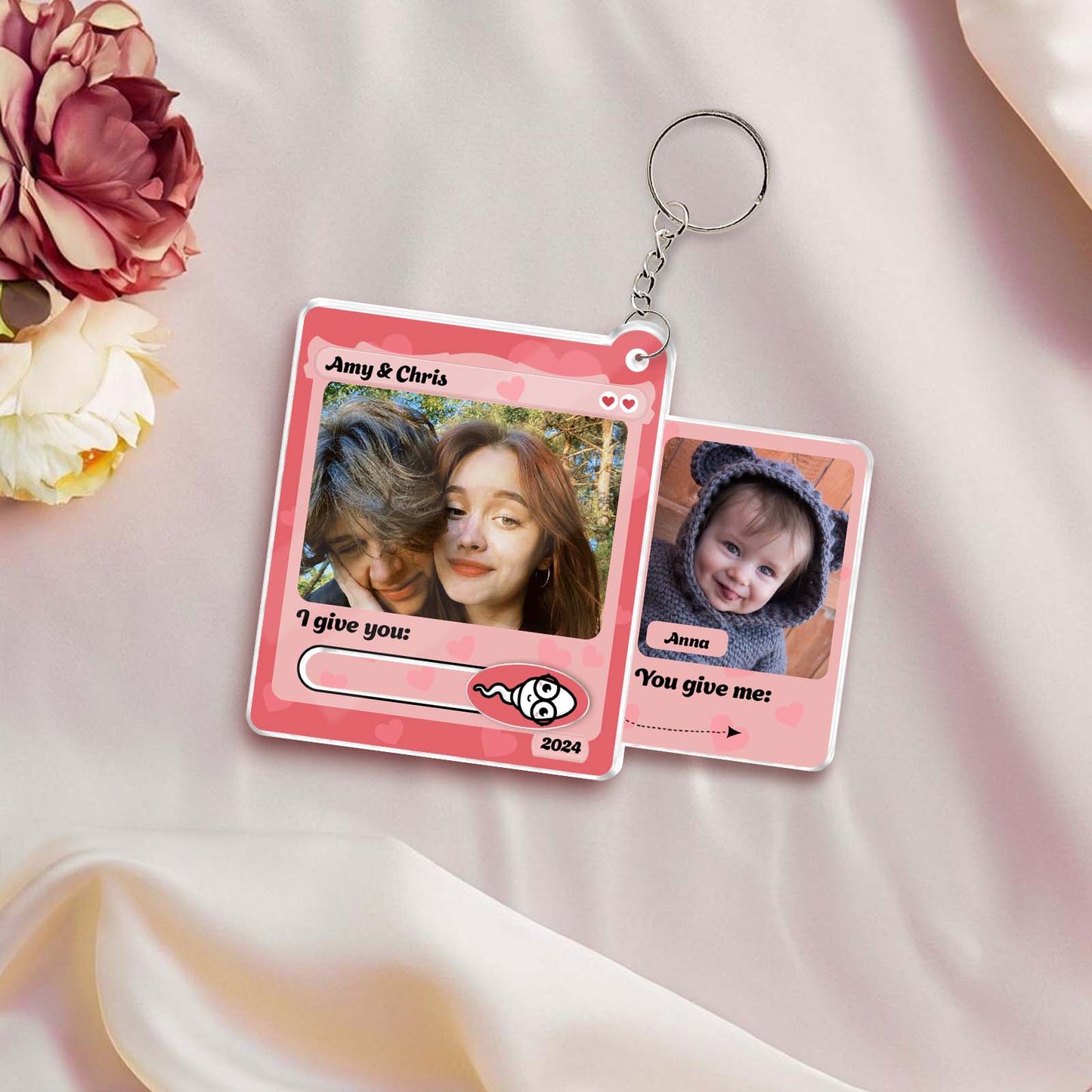 Couple - You Give Me, I Give You - Personalized Photo Acrylic Slider Keychain
