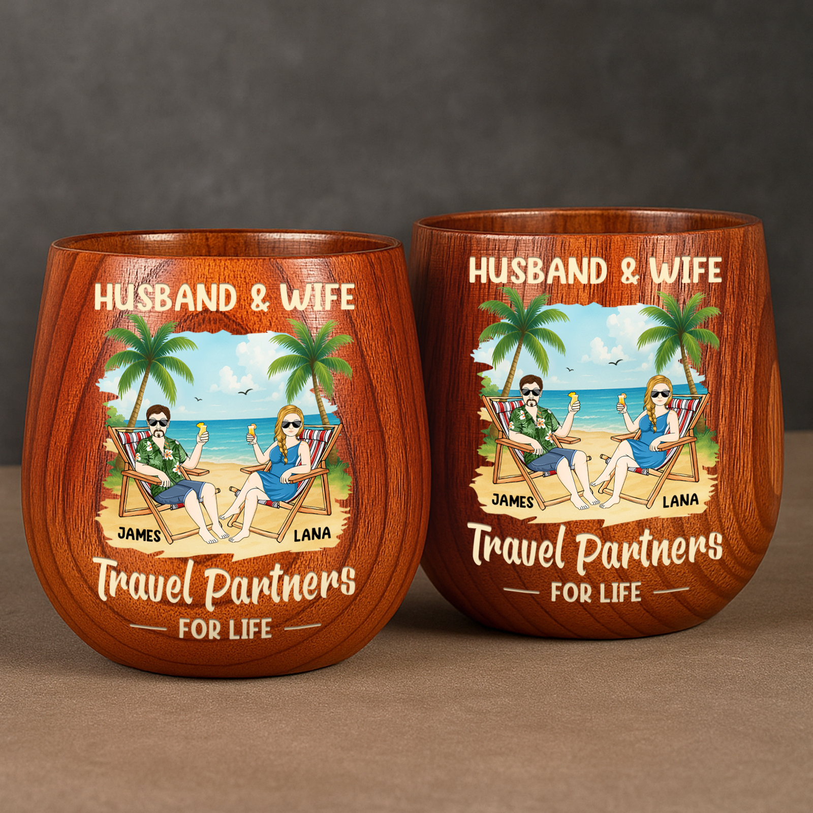 Travel Partners For Life - Personalized Wooden Bourbon Drinking Glass