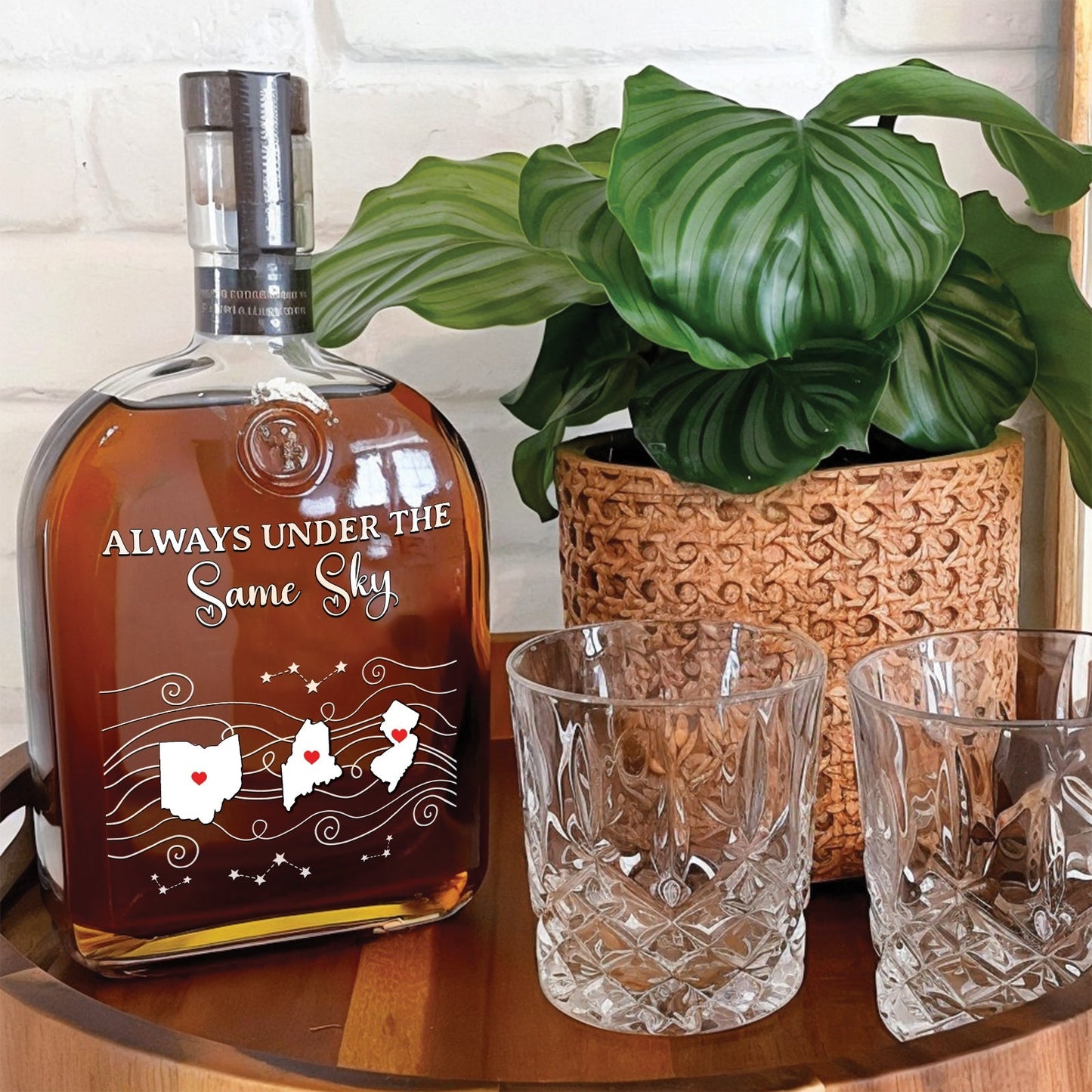 Family - Never Too Far To Wine Together - Personalized Whiskey Bottle