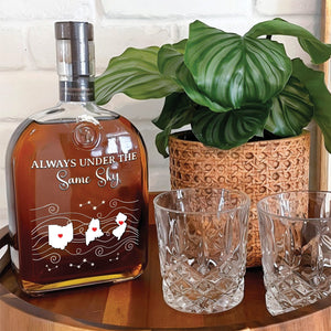 Family - Never Too Far To Wine Together - Personalized Whiskey Bottle