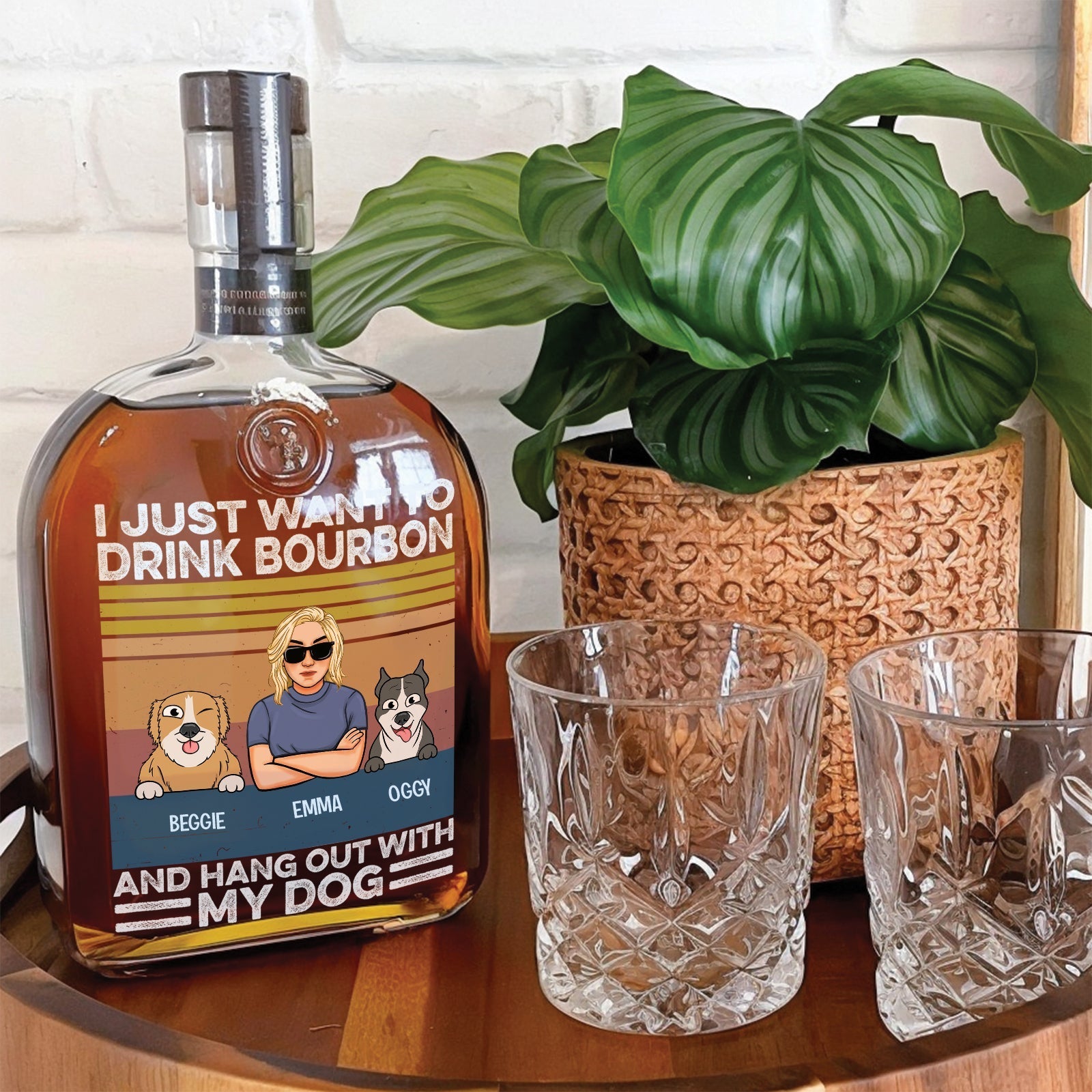 Pet Lover - I Just Want To Drink Wine - Personalized Whiskey Bottle