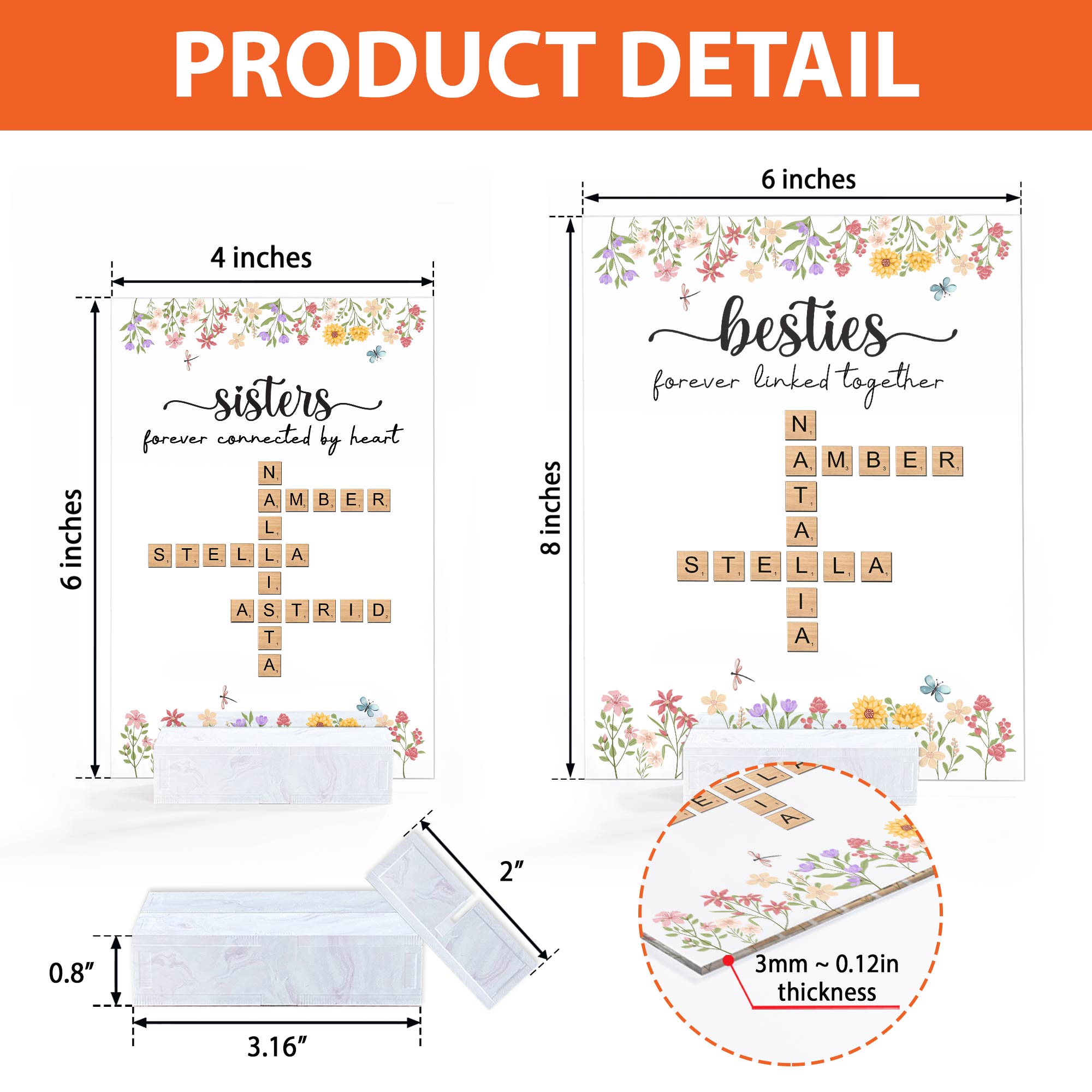 Bestie - Forever Connected By Heart - Personalized Crossword Acrylic Plaque