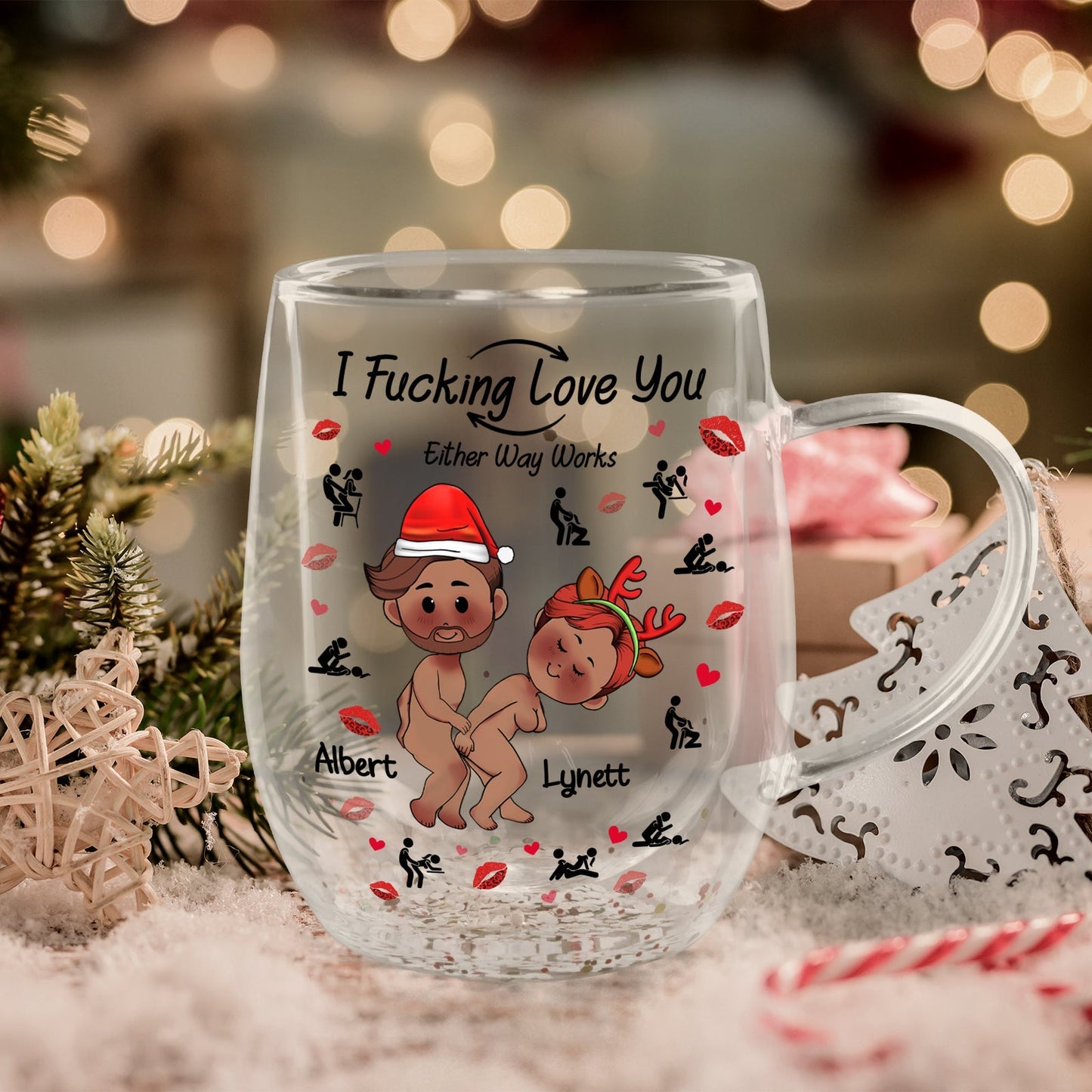 Couple - Fucking Love you - Personalized Double Walled Glass Cup