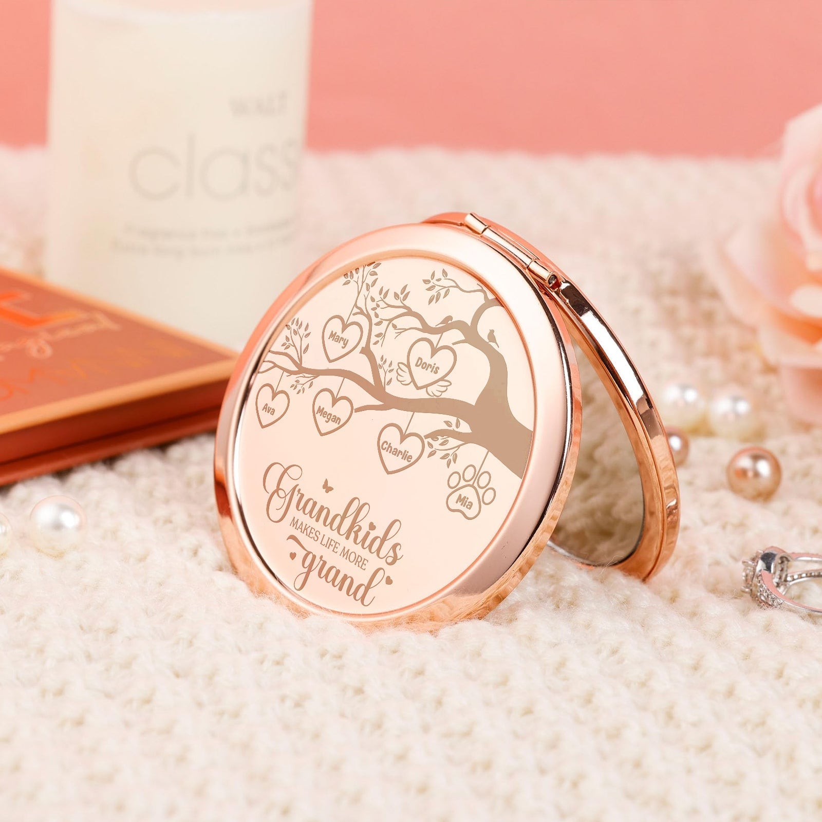 Family - Grandkids Make Life More Grand - Personalized Pocket Makeup Mirror