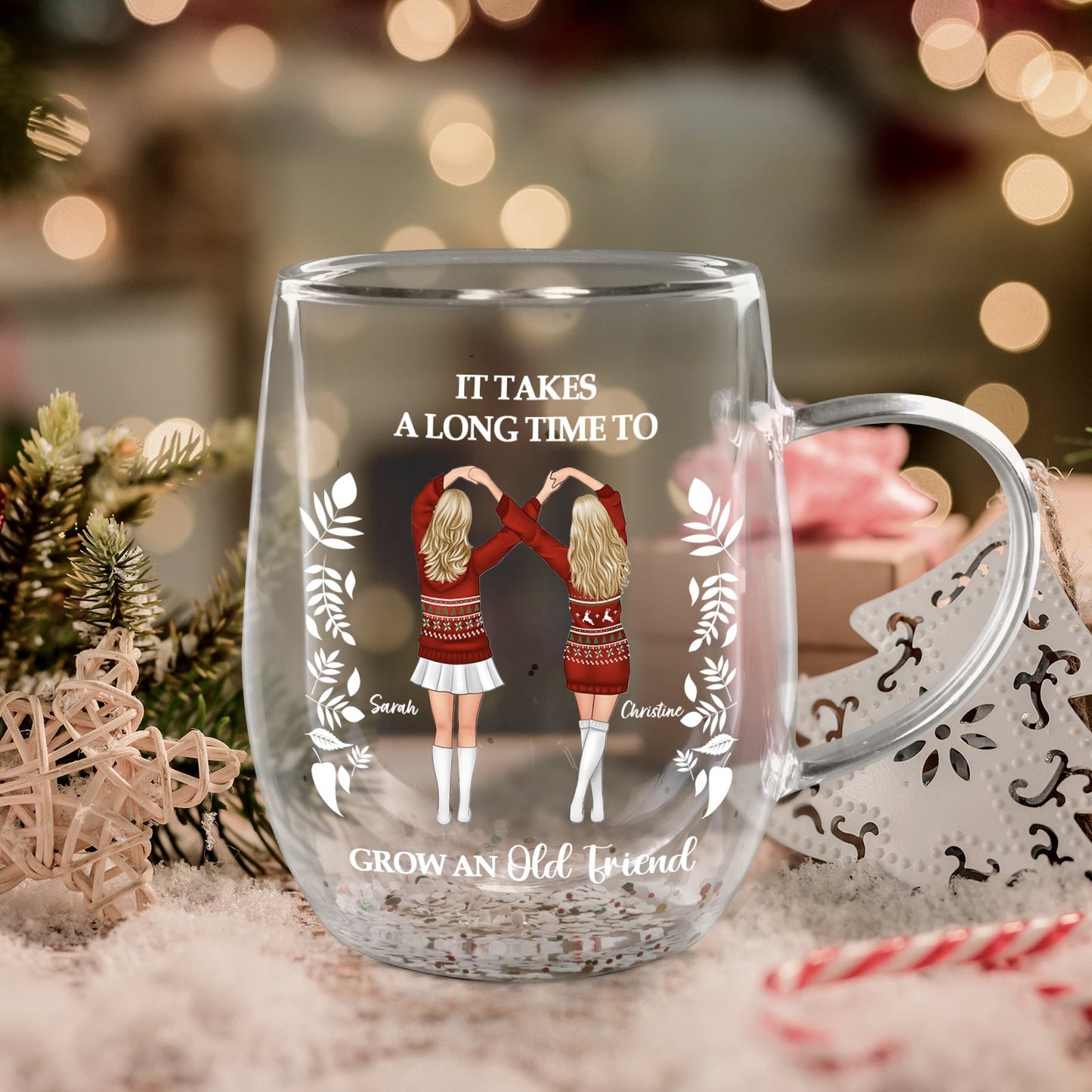 Bestie - It Takes A Long Time To Grow An Old Friend - Personalized Double Walled Glass Mug