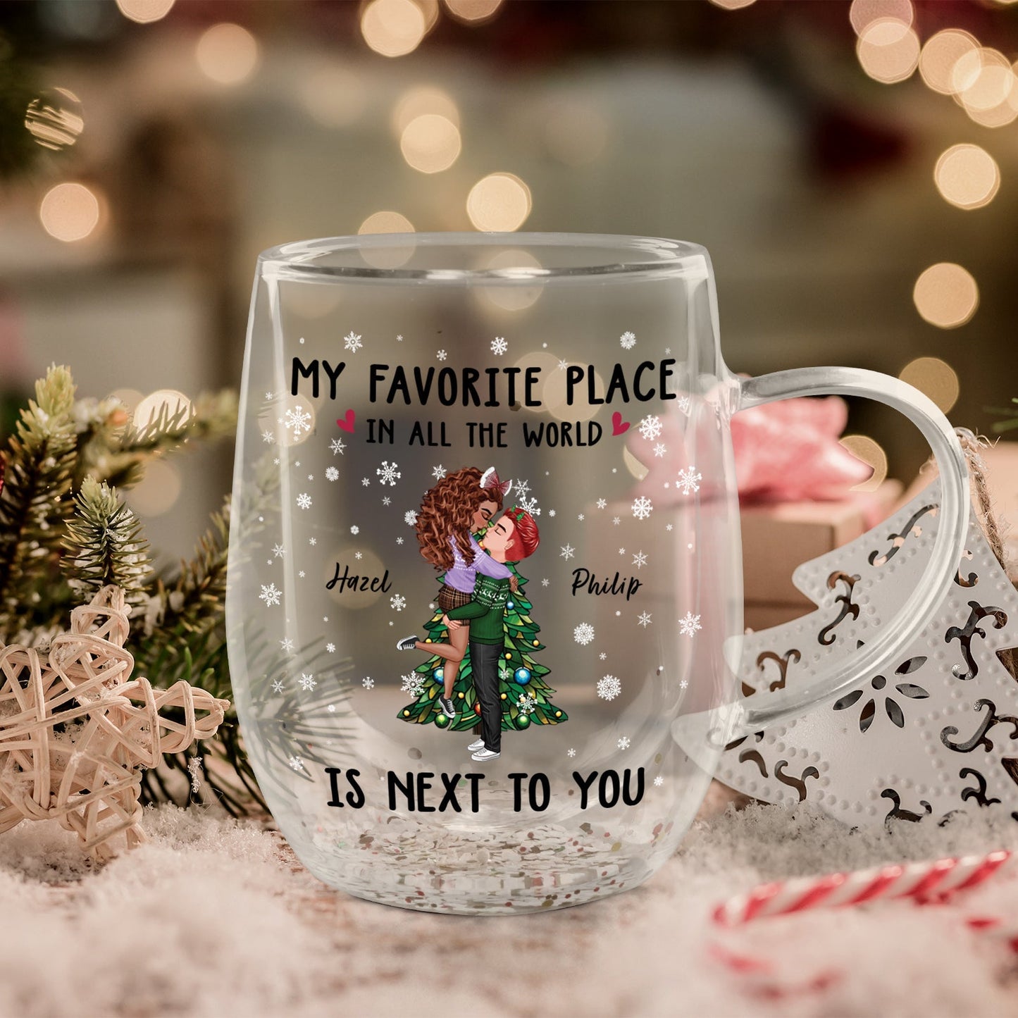 Couple - My Favorite Place In All The World Is Next To You - Personalized Double Walled Glass Mug