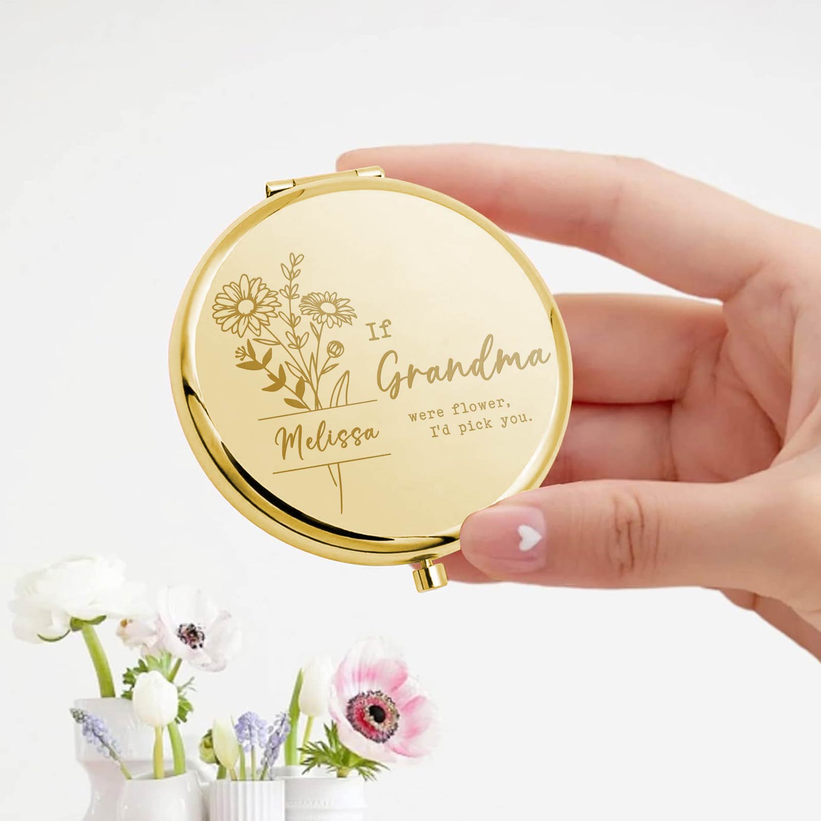 Family - Flower of My Heart - Personalized Compact Mirror