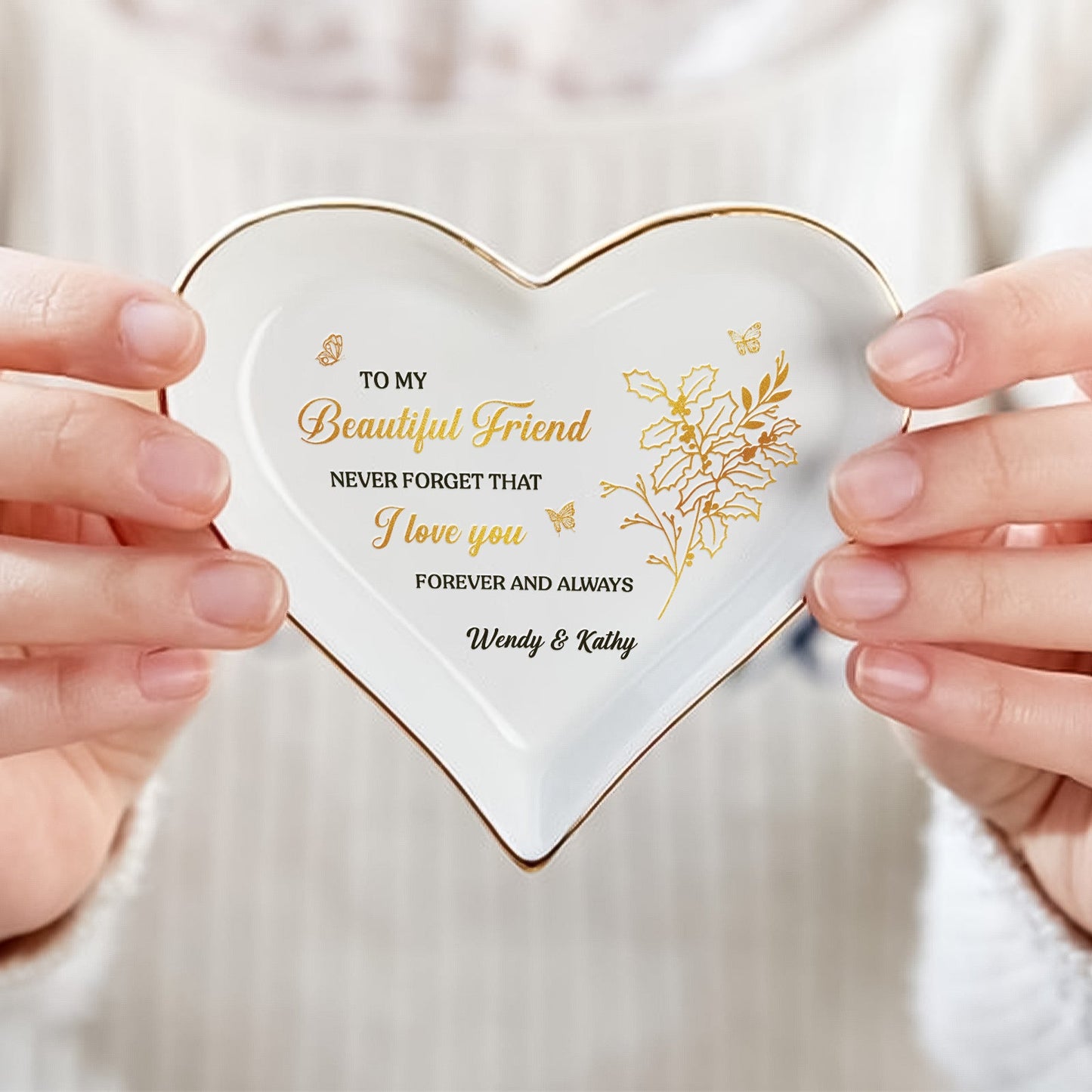 Besties - To My Beautiful Sister - Personalized Heart-Shaped Jewelry Dish