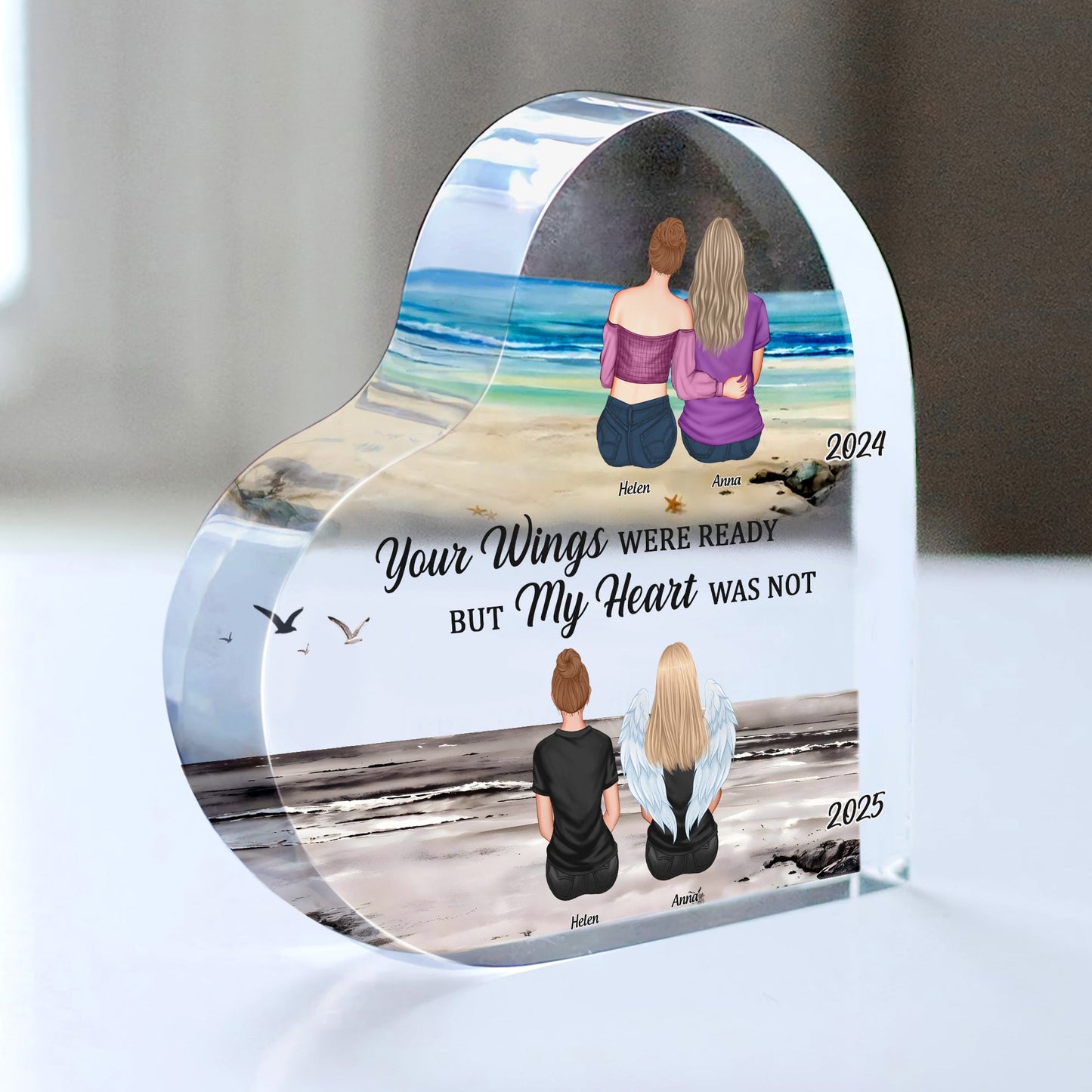 Family - Your Wings Were Ready But Our Hearts Were Not - Personalized Heart - Shaped Acrylic Plaque