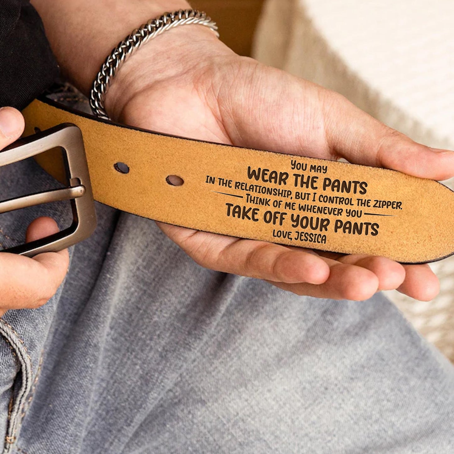 Couple - You Wear the Pants, I Own the Zipper - Personalized Leather Belt