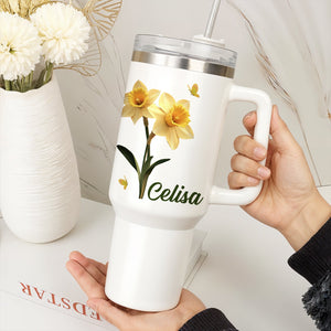 Birth Flower Bliss - Personalized Tumbler With Straw