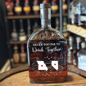 Family - Never Too Far To Wine Together - Personalized Whiskey Bottle