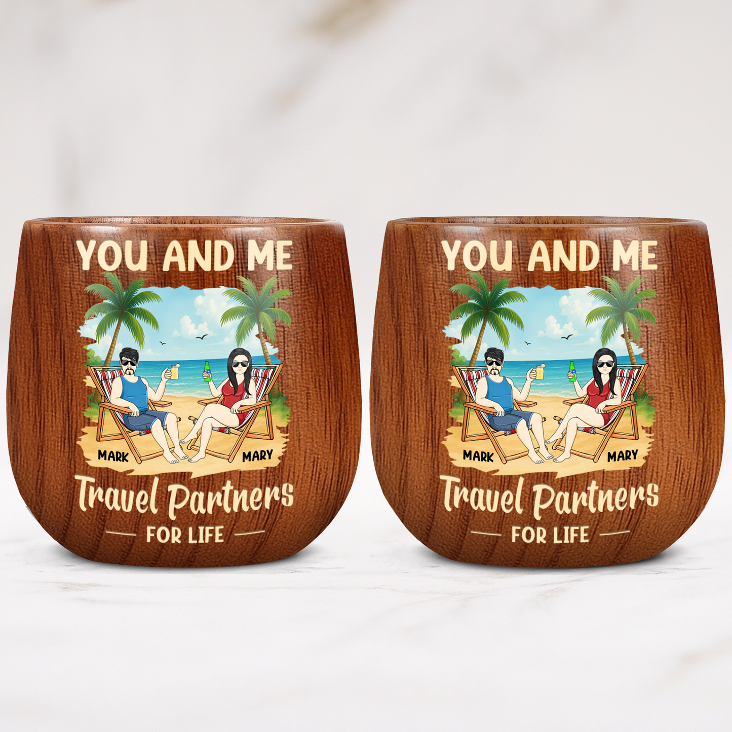 Travel Partners For Life - Personalized Wooden Bourbon Drinking Glass