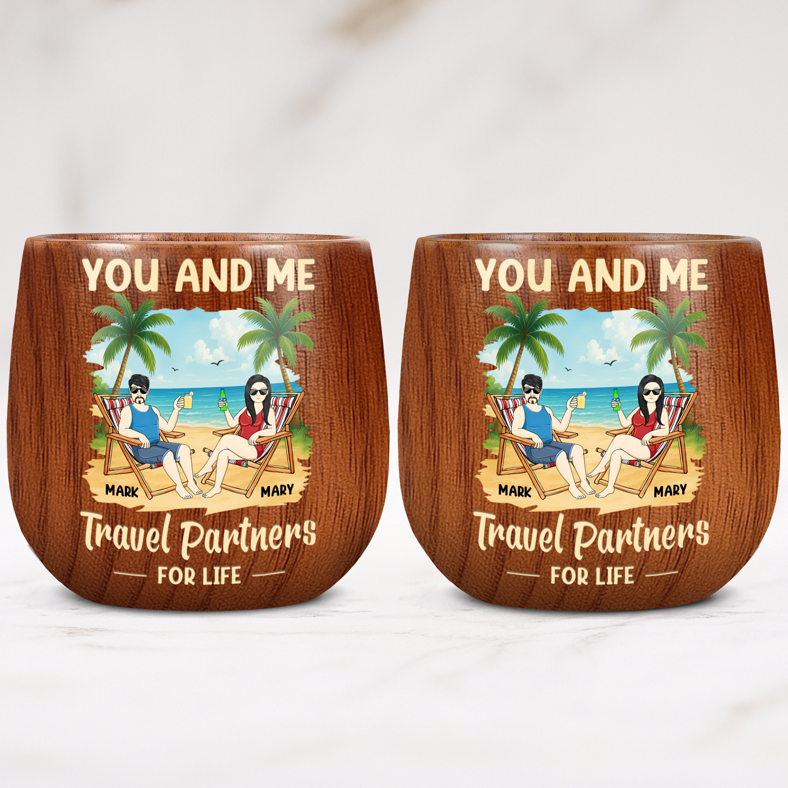 Travel Partners For Life - Personalized Wooden Bourbon Drinking Glass