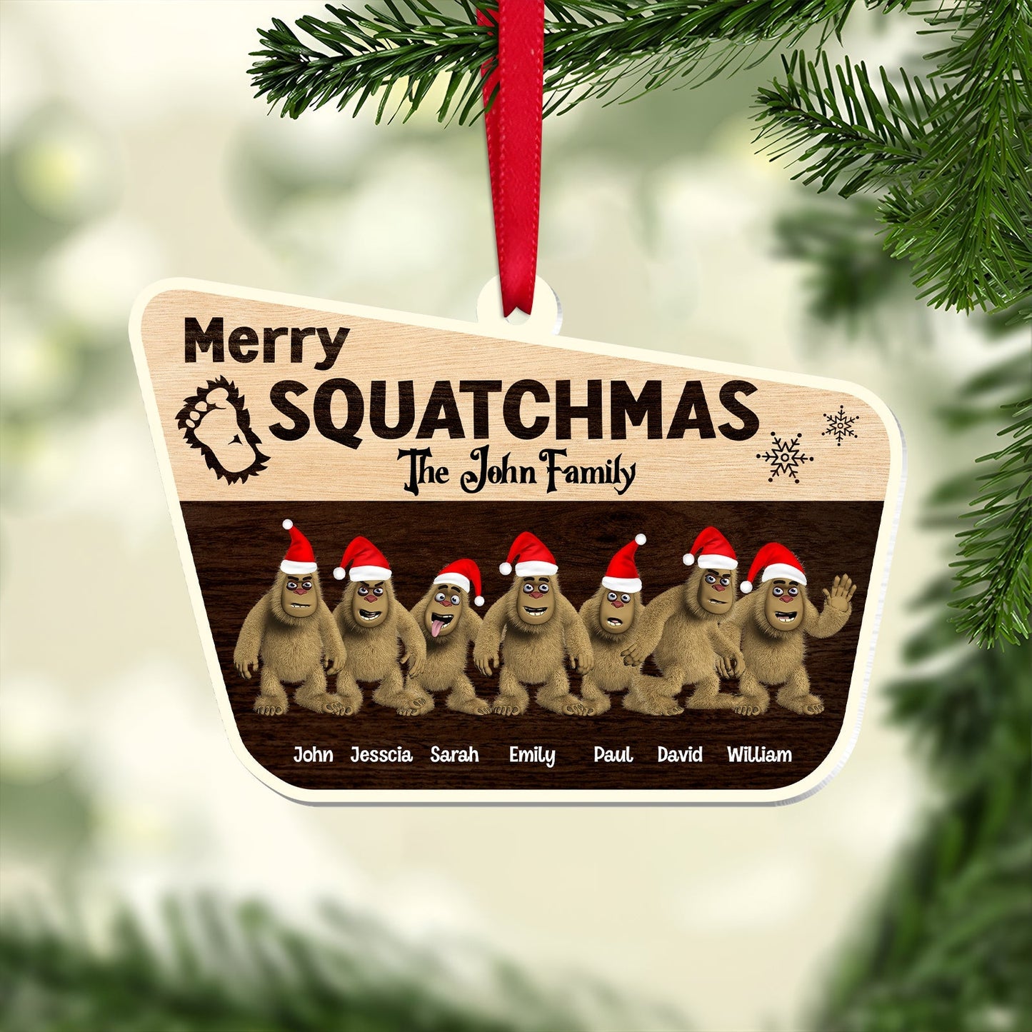 Family - Merry Squatchmas Bigfoot Family - Personalized Acrylic Ornament