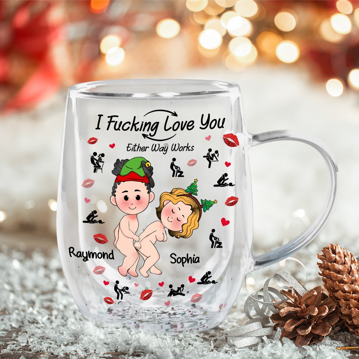 Couple - Fucking Love you - Personalized Double Walled Glass Cup