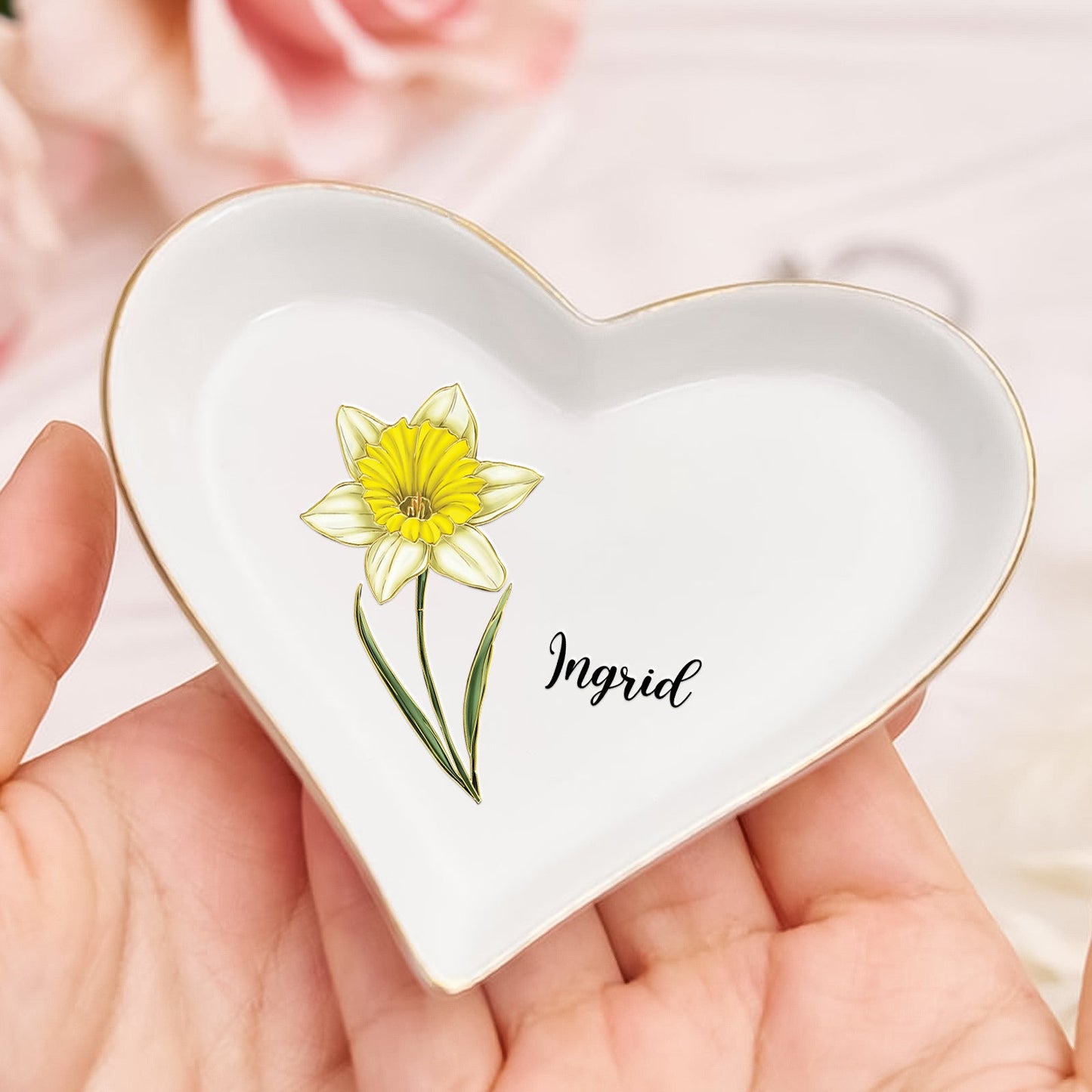 Flower - Personalized Heart-Shaped Jewelry Dish