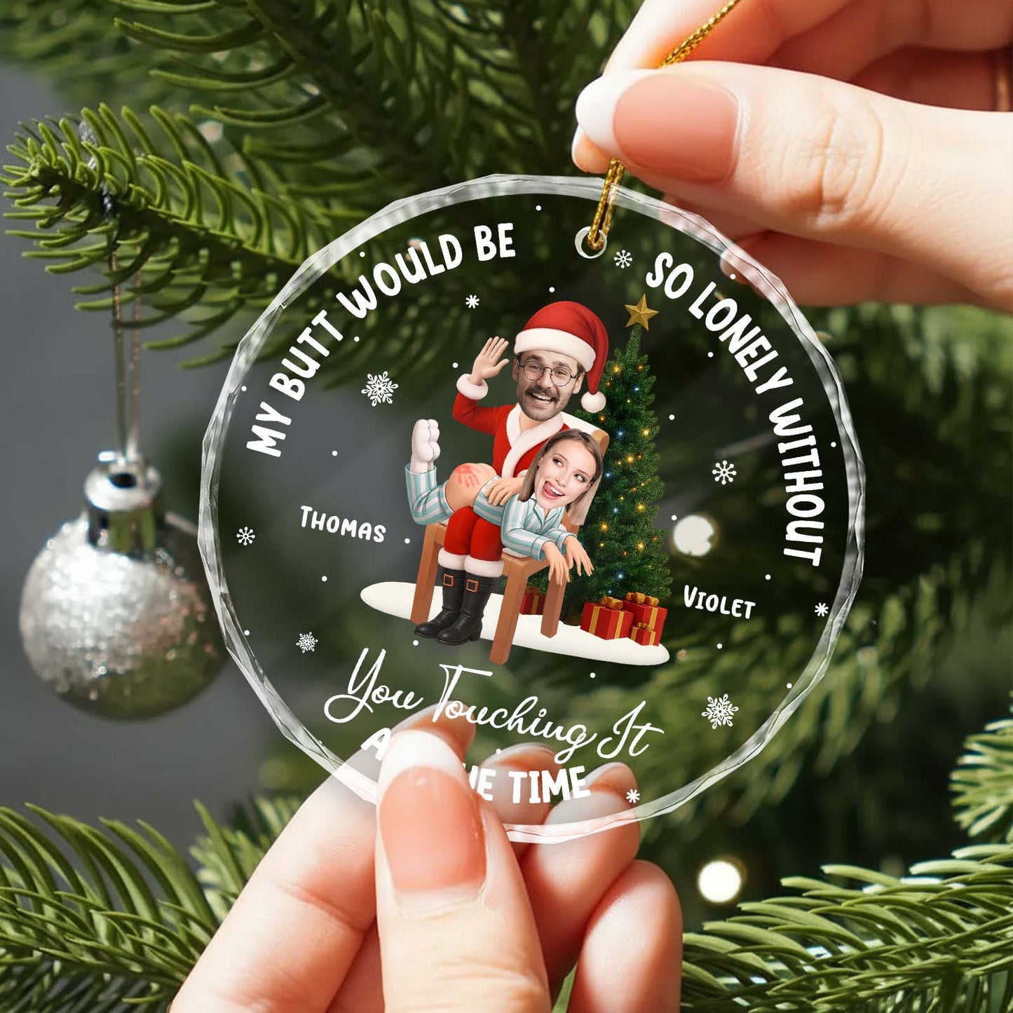 Personalized Couples Christmas Glass Ornament - Funny Custom Gift For Him Or Her