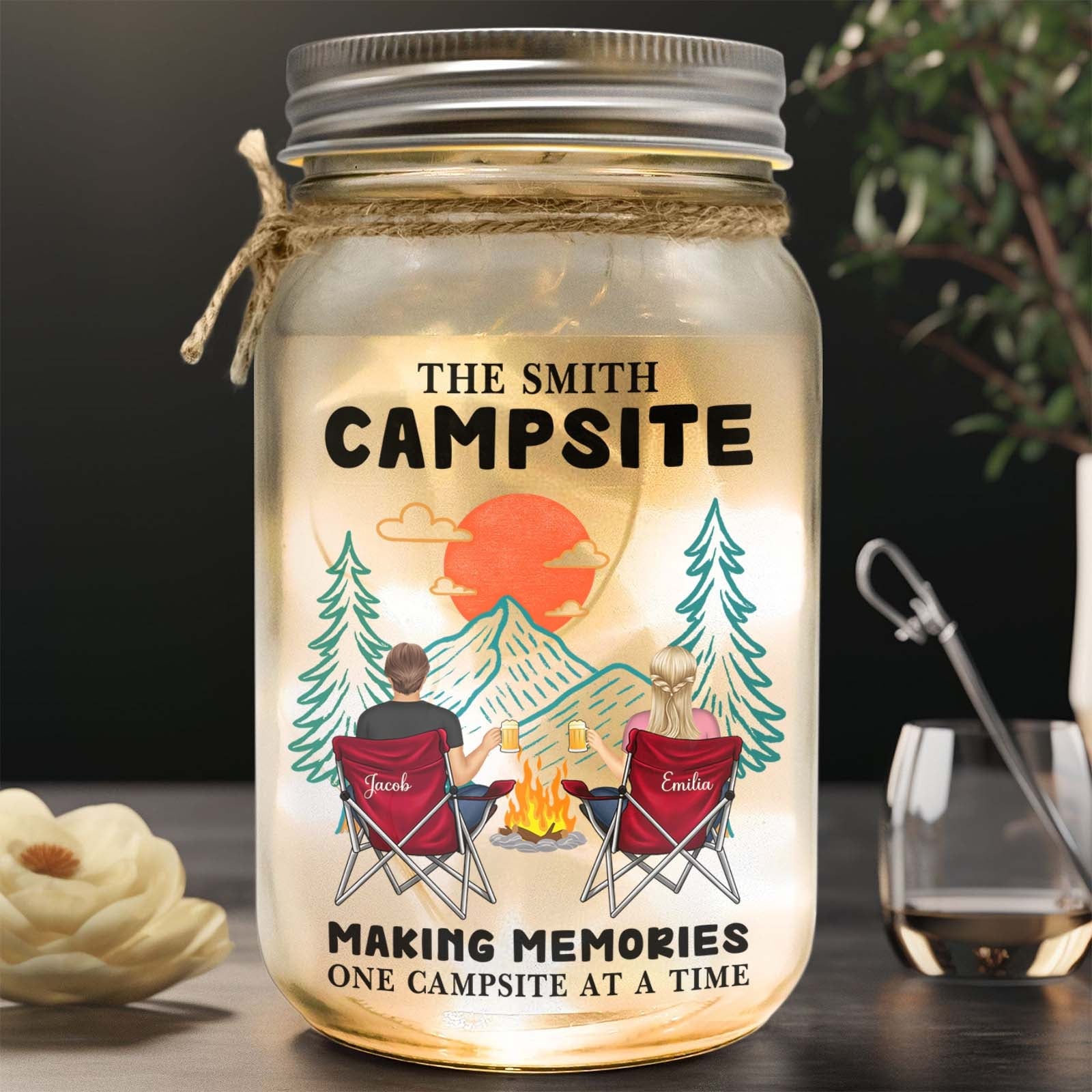 Couple - Husband & Wife Camping Partners For Life - Personalized Jar Night Light