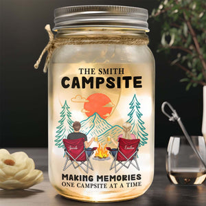 Couple - Husband & Wife Camping Partners For Life - Personalized Jar Night Light