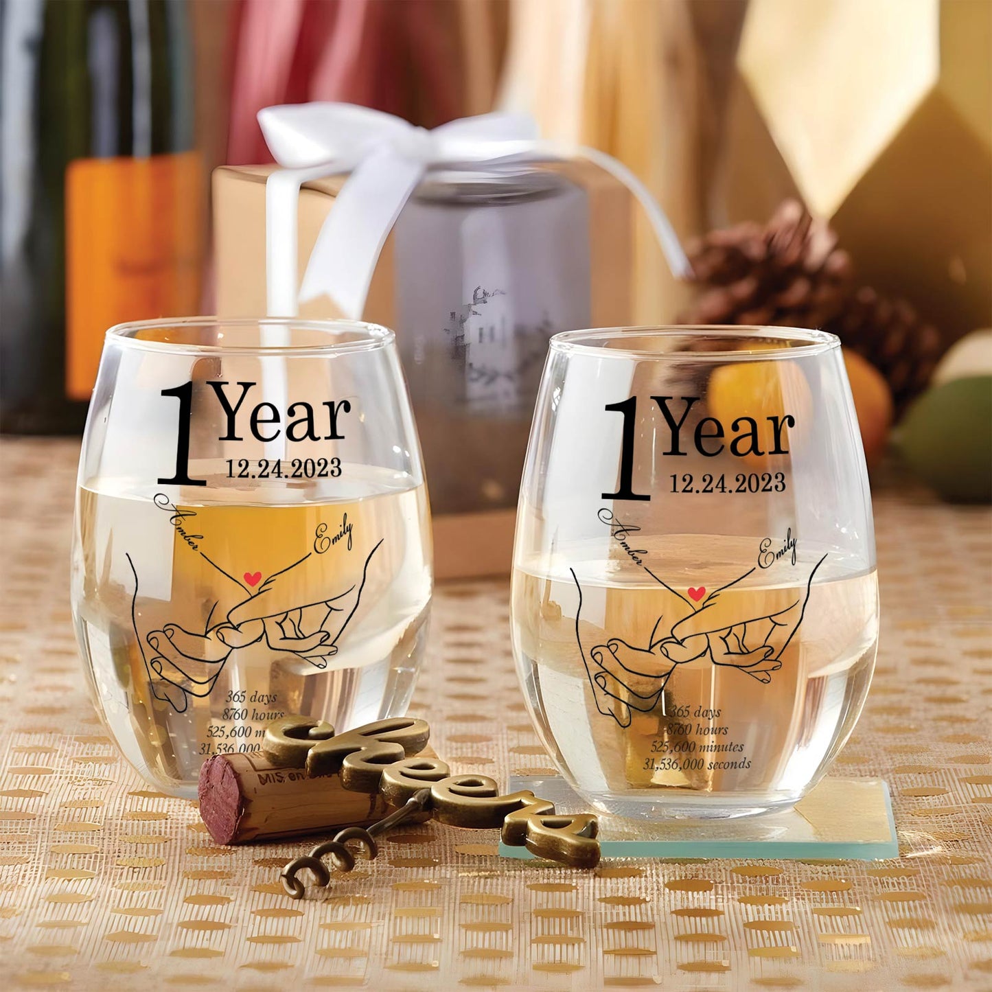 Couple - 1 Year - Personalized Anniversary Wine Glass