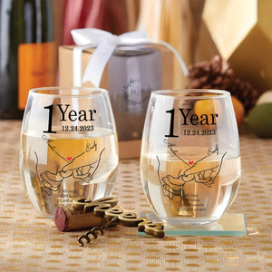 Couple - 1 Year - Personalized Anniversary Wine Glass