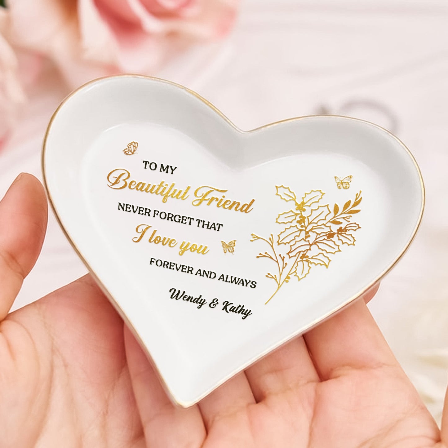 Besties - To My Beautiful Sister - Personalized Heart-Shaped Jewelry Dish