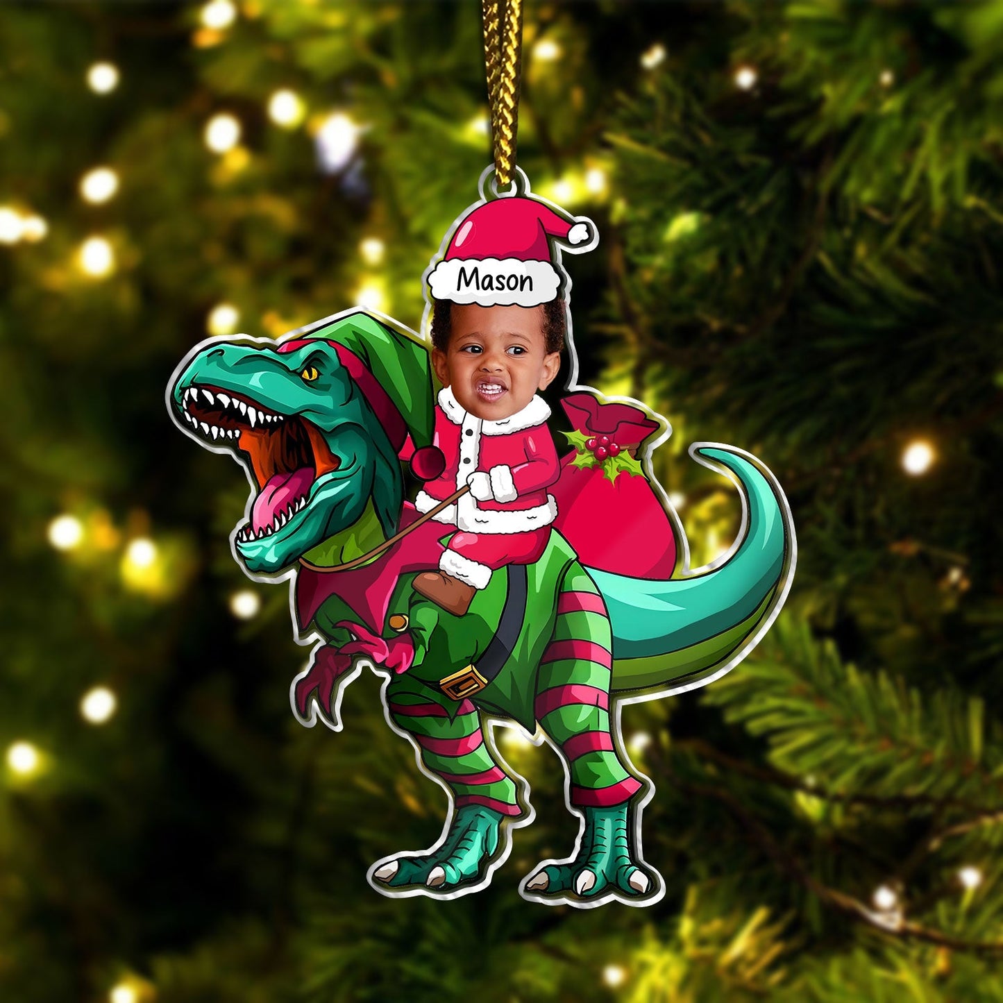 Baby Riding Dinosaur - Personalized Acrylic Photo Ornament