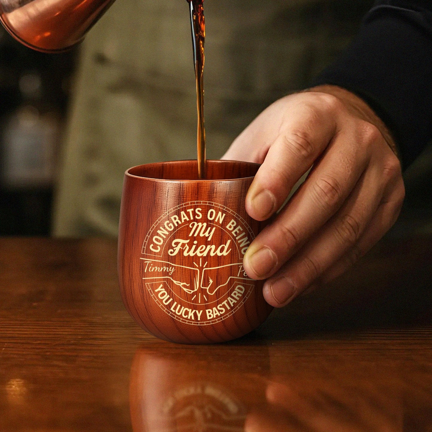 Brother - Congrats On Being My Brother, You Lucky Bastard - Personalized Wooden Bourbon Drinking Glass