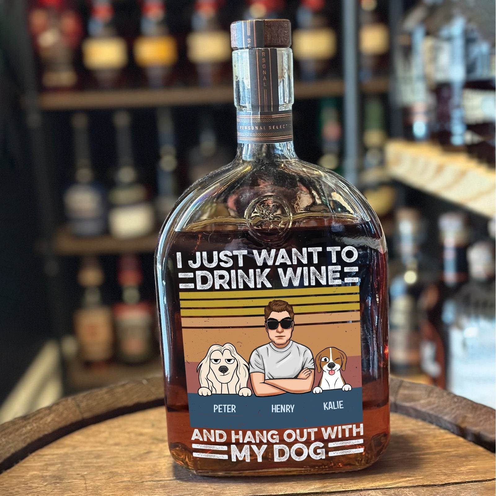 Pet Lover - I Just Want To Drink Wine - Personalized Whiskey Bottle