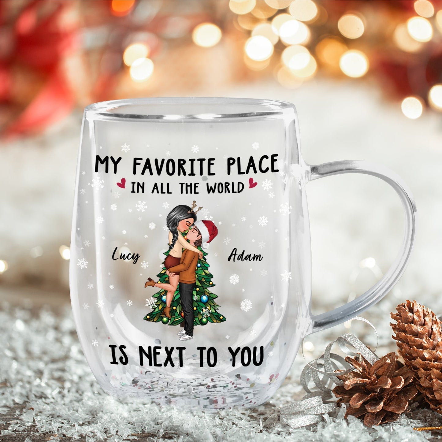 Couple - My Favorite Place In All The World Is Next To You - Personalized Double Walled Glass Mug