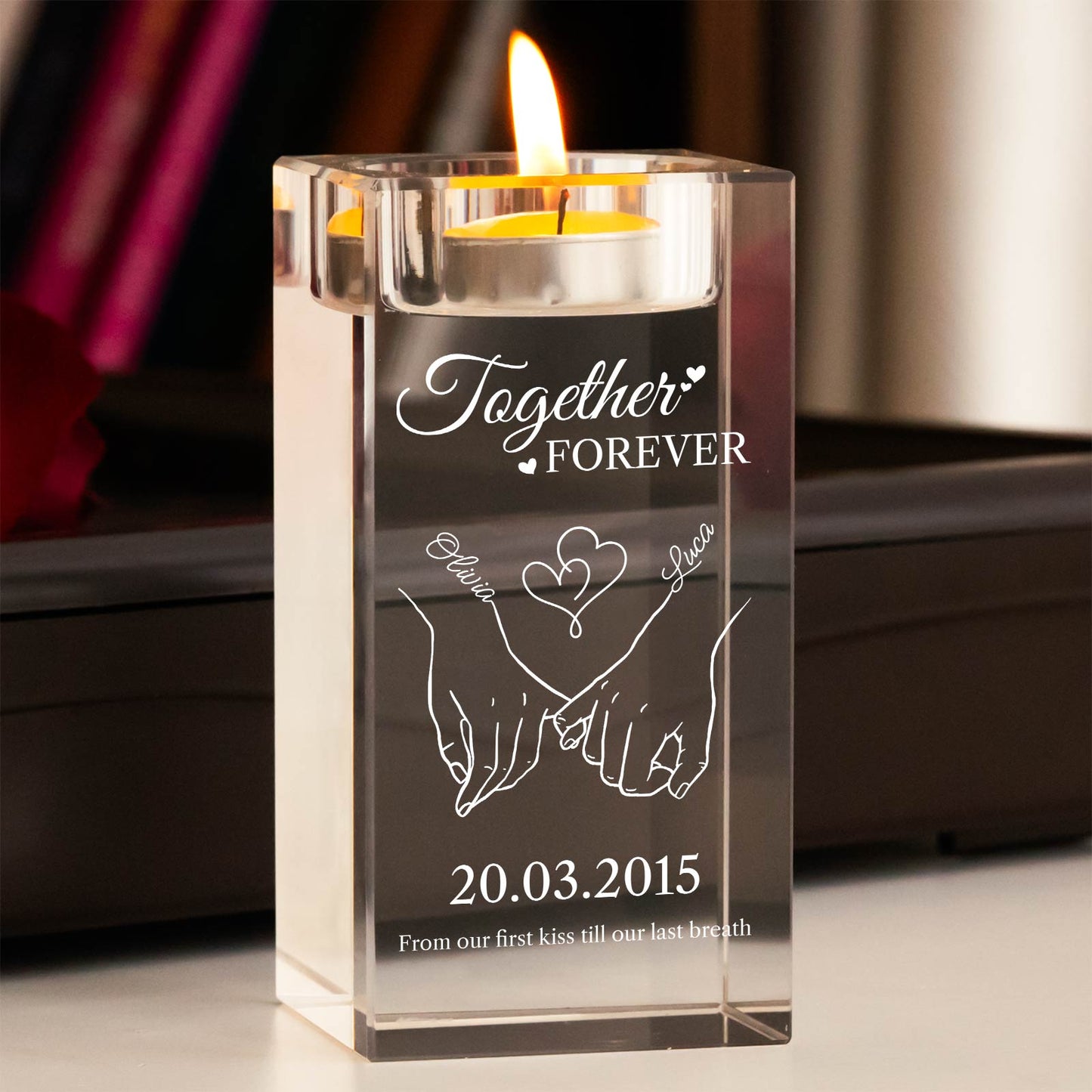 Couple - Together Forever - Personalized Crystal Candle Holder