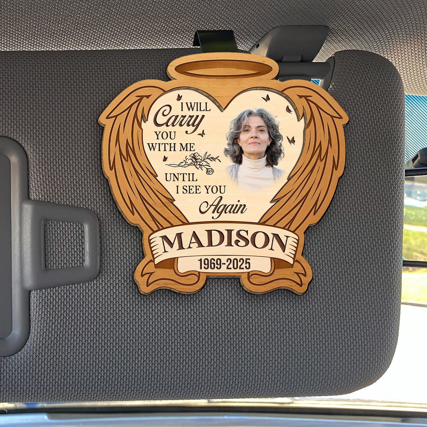 Family - I Will Carry You With Me - Personalized Wooden 2-Layered Car Visor Clip