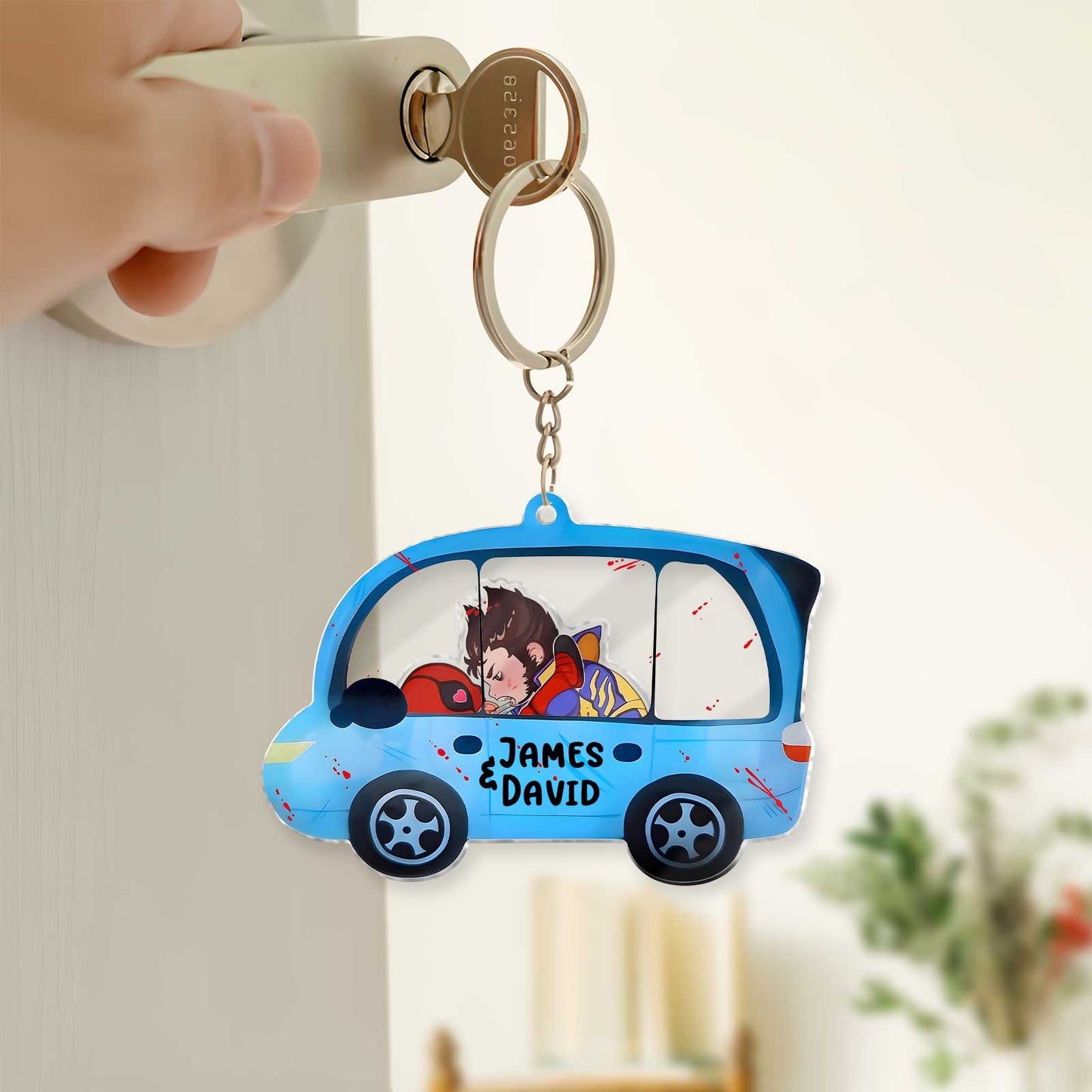 Movie Parody - Deadpool and Wolverine Car Fight - Personalized 3-Layered Shaking Keychain