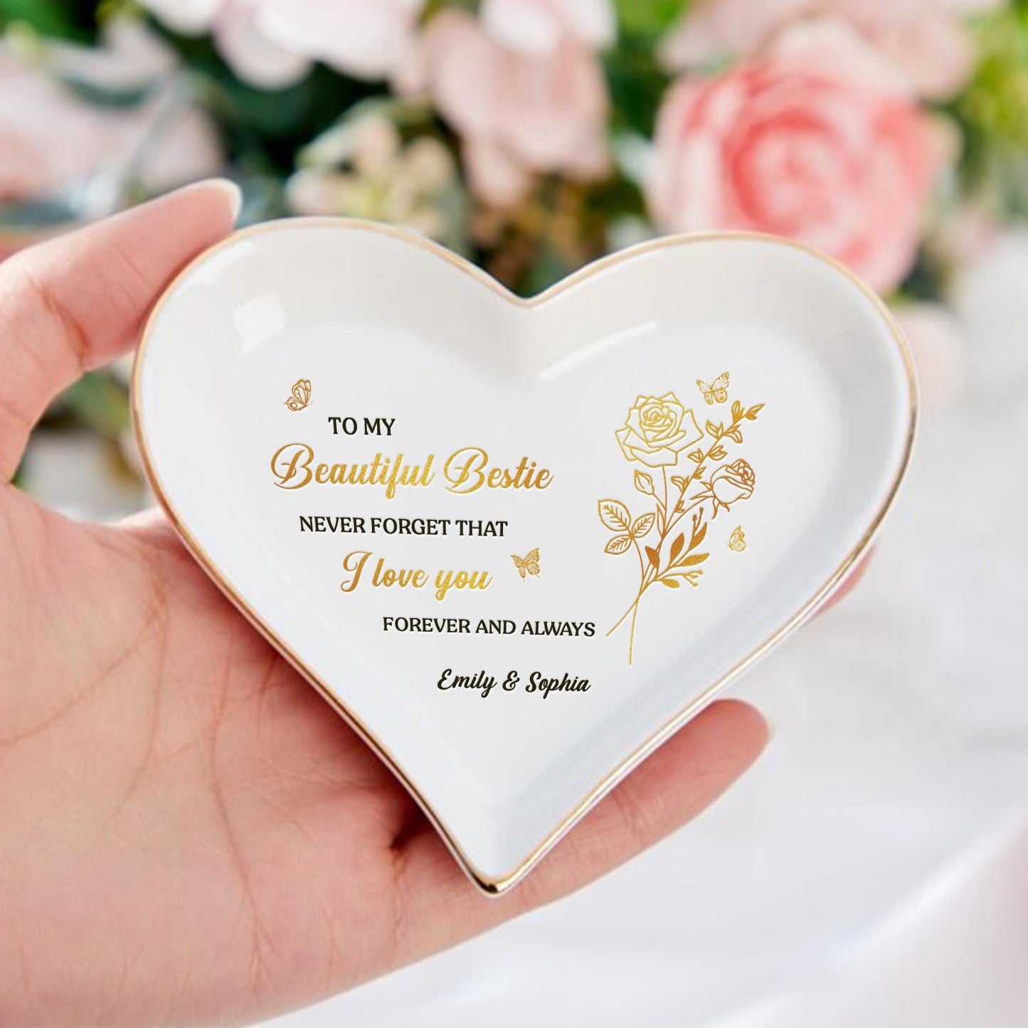 Besties - To My Beautiful Sister - Personalized Heart-Shaped Jewelry Dish