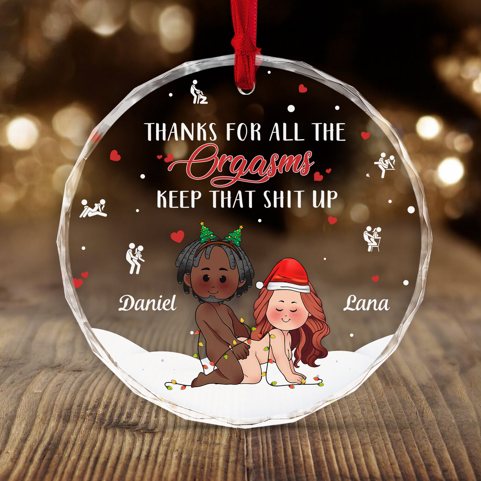 Thanks For All The ORGASMS - Personalized Christmas Glass Ornament For Couples