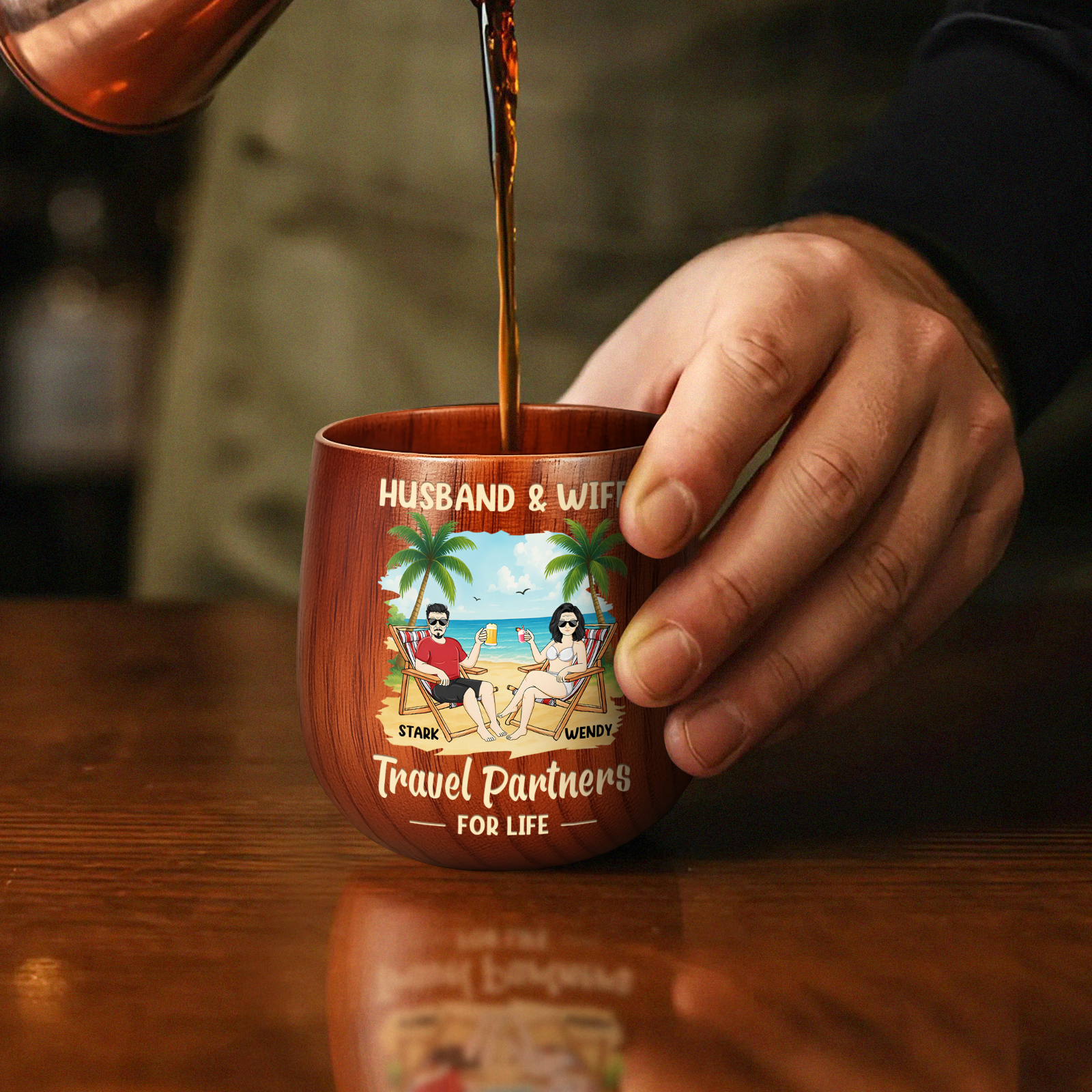 Travel Partners For Life - Personalized Wooden Bourbon Drinking Glass