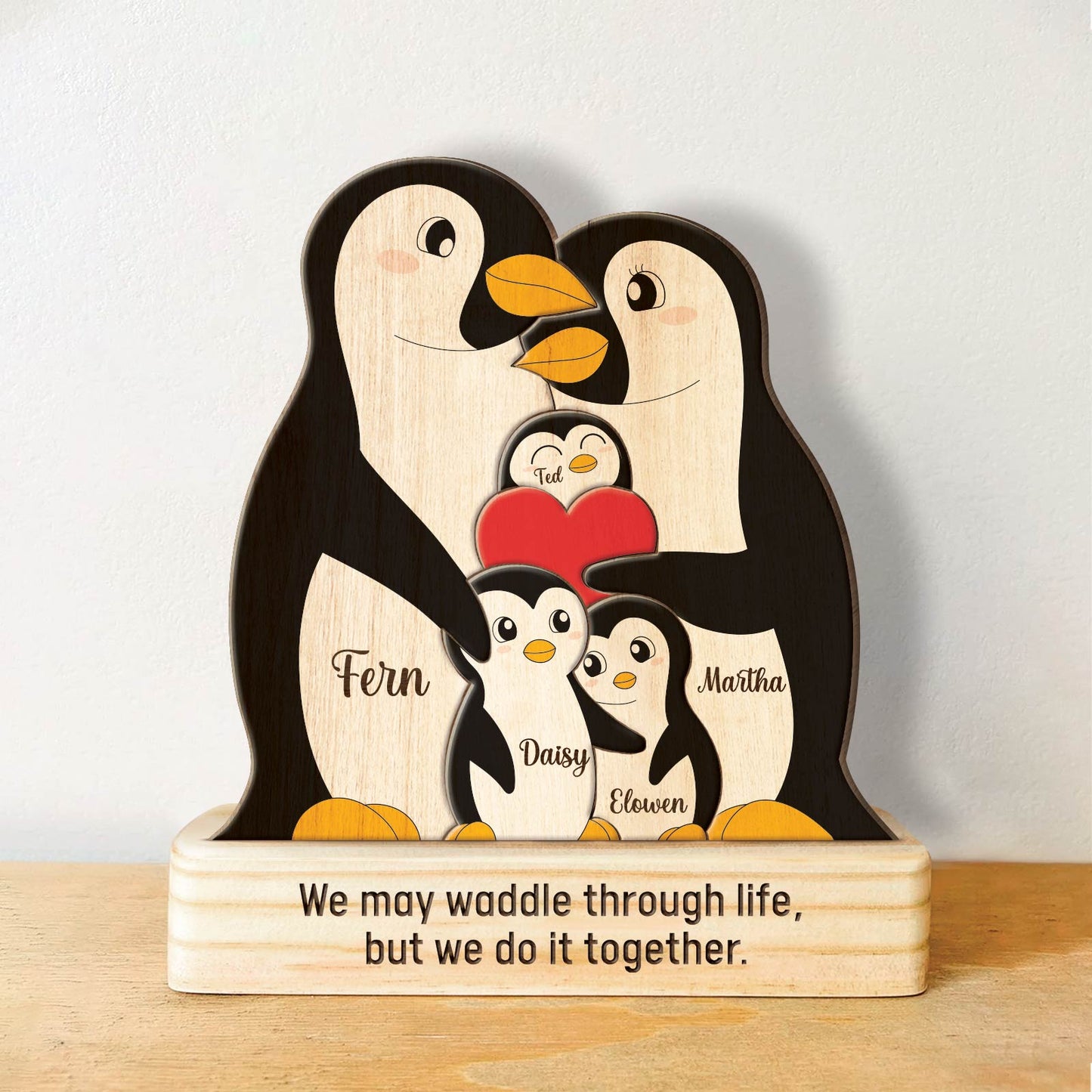 Family - When Penguins Find Their Mate They Stay Forever - Personalized Wooden Penguin Puzzle
