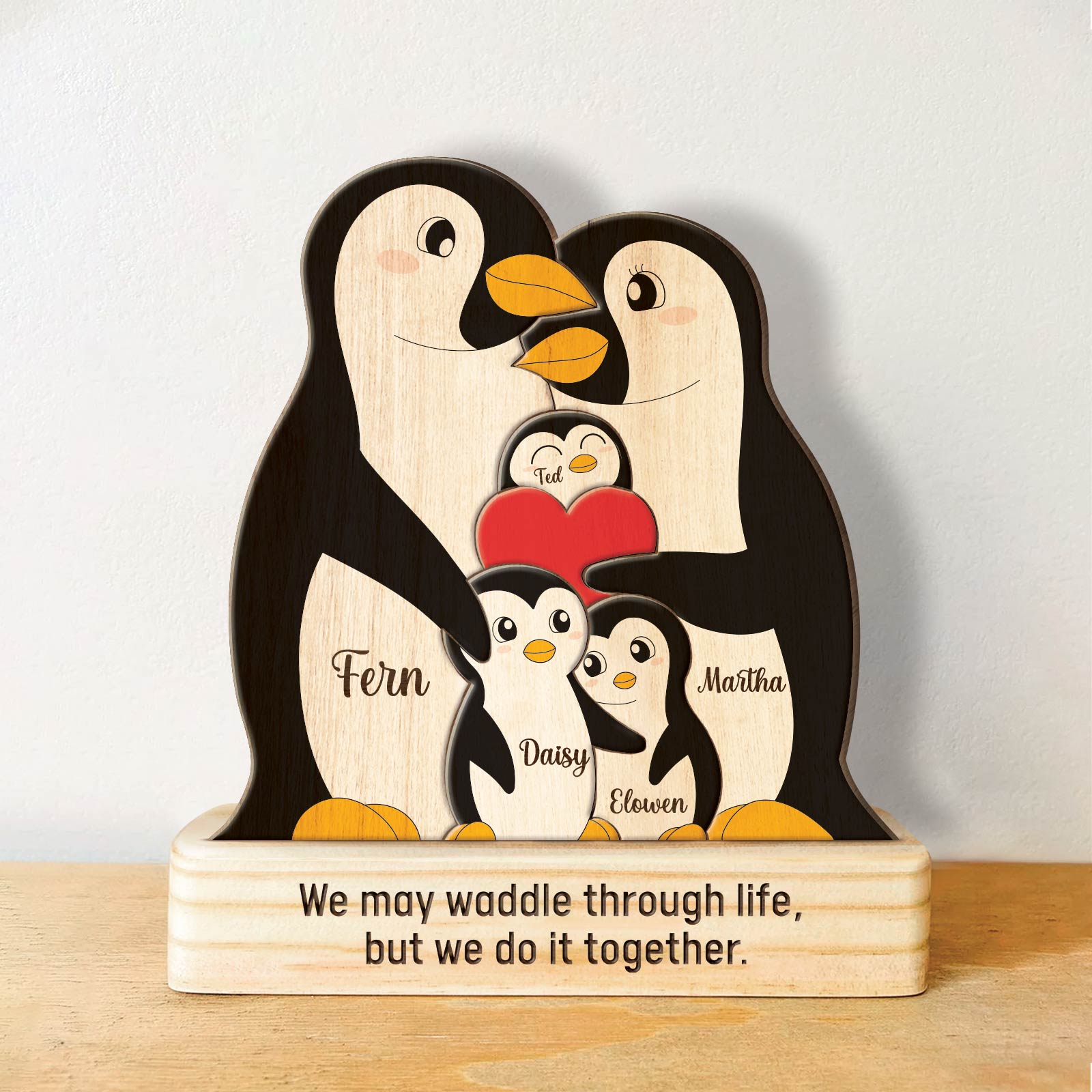Family - When Penguins Find Their Mate They Stay Forever - Personalized Wooden Penguin Puzzle