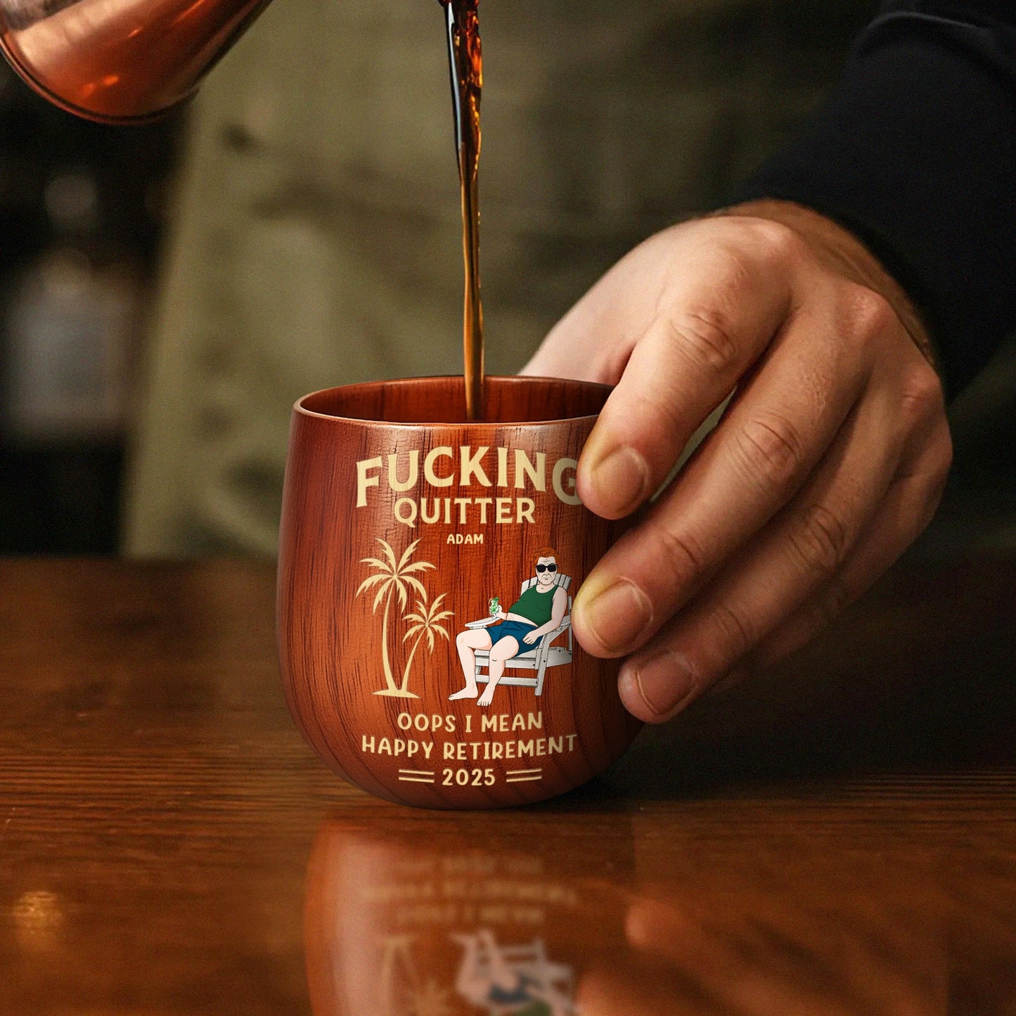 Retirement - Personalized Wooden Bourbon Drinking Glass