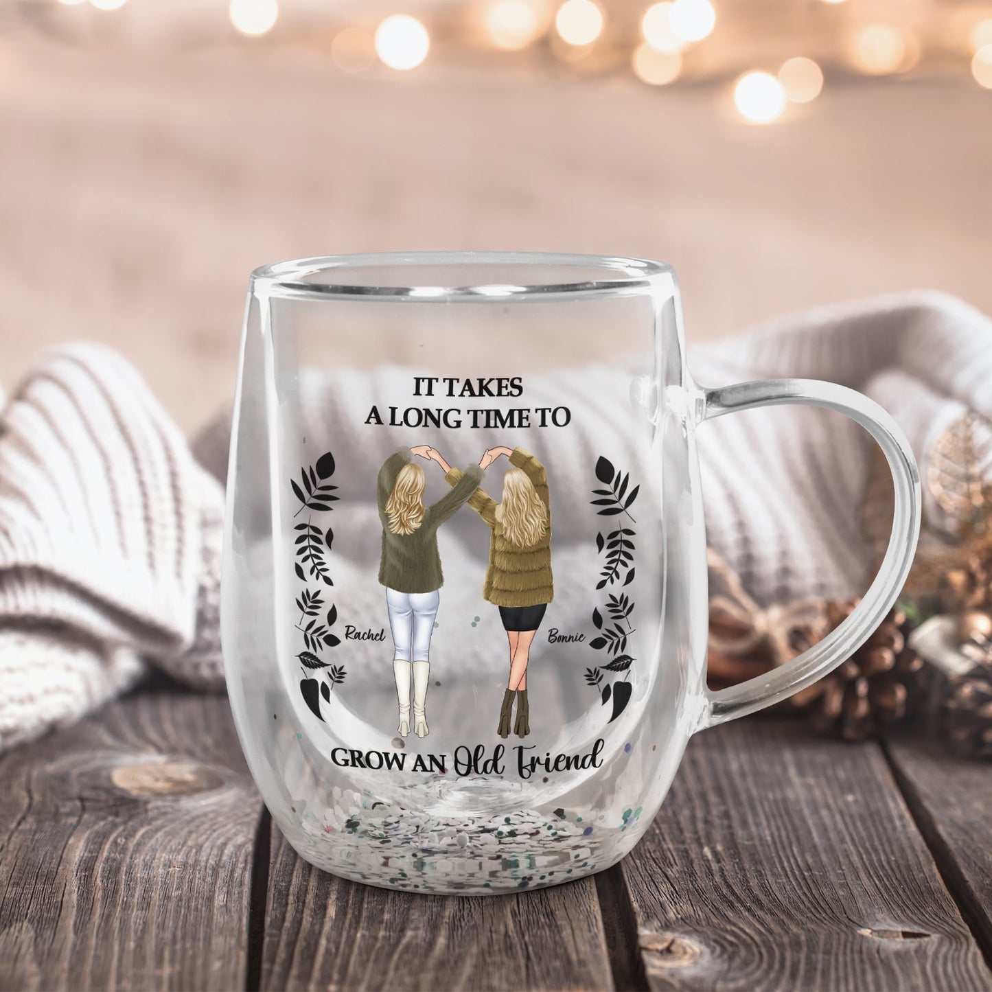 Bestie - It Takes A Long Time To Grow An Old Friend - Personalized Double Walled Glass Mug