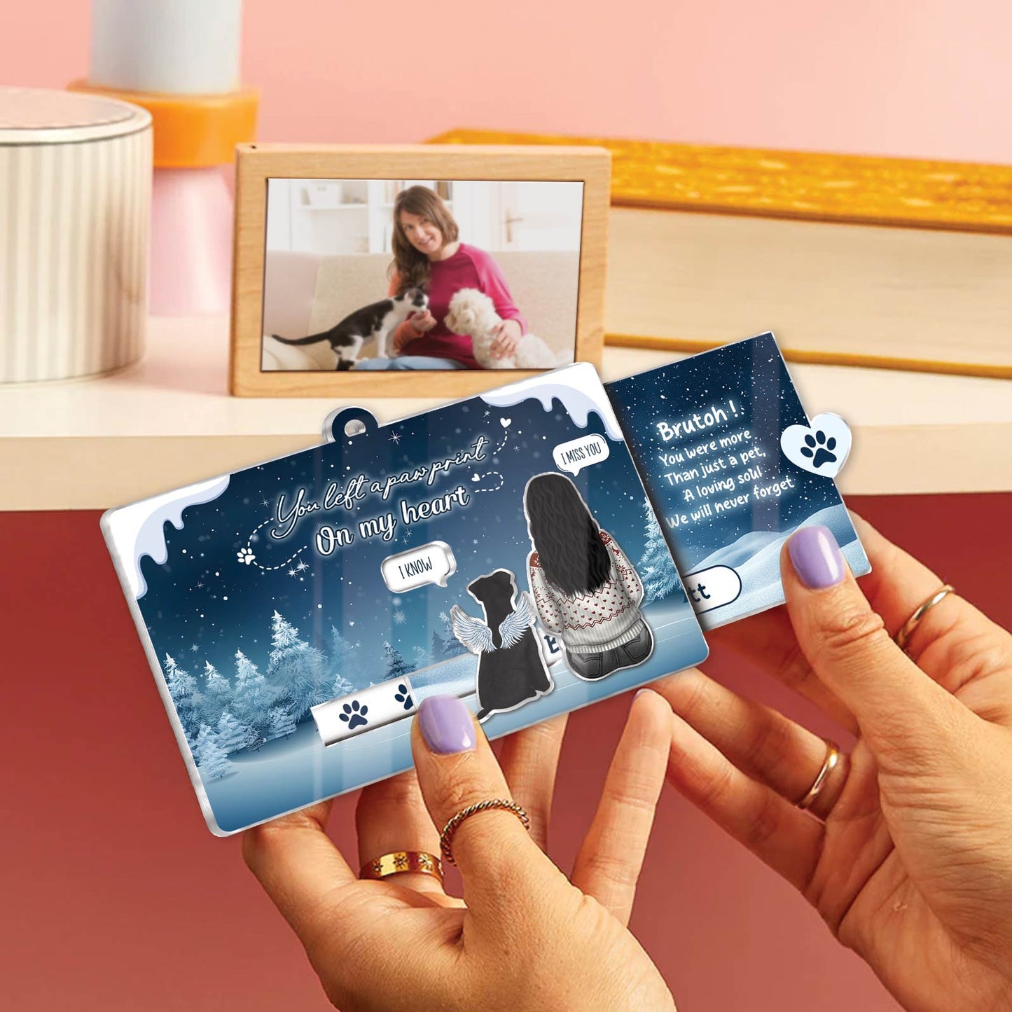 Pet Lover - Once By My Side, Forever In My Heart - Personalized Pet & You Acrylic Slider Card Ver 2