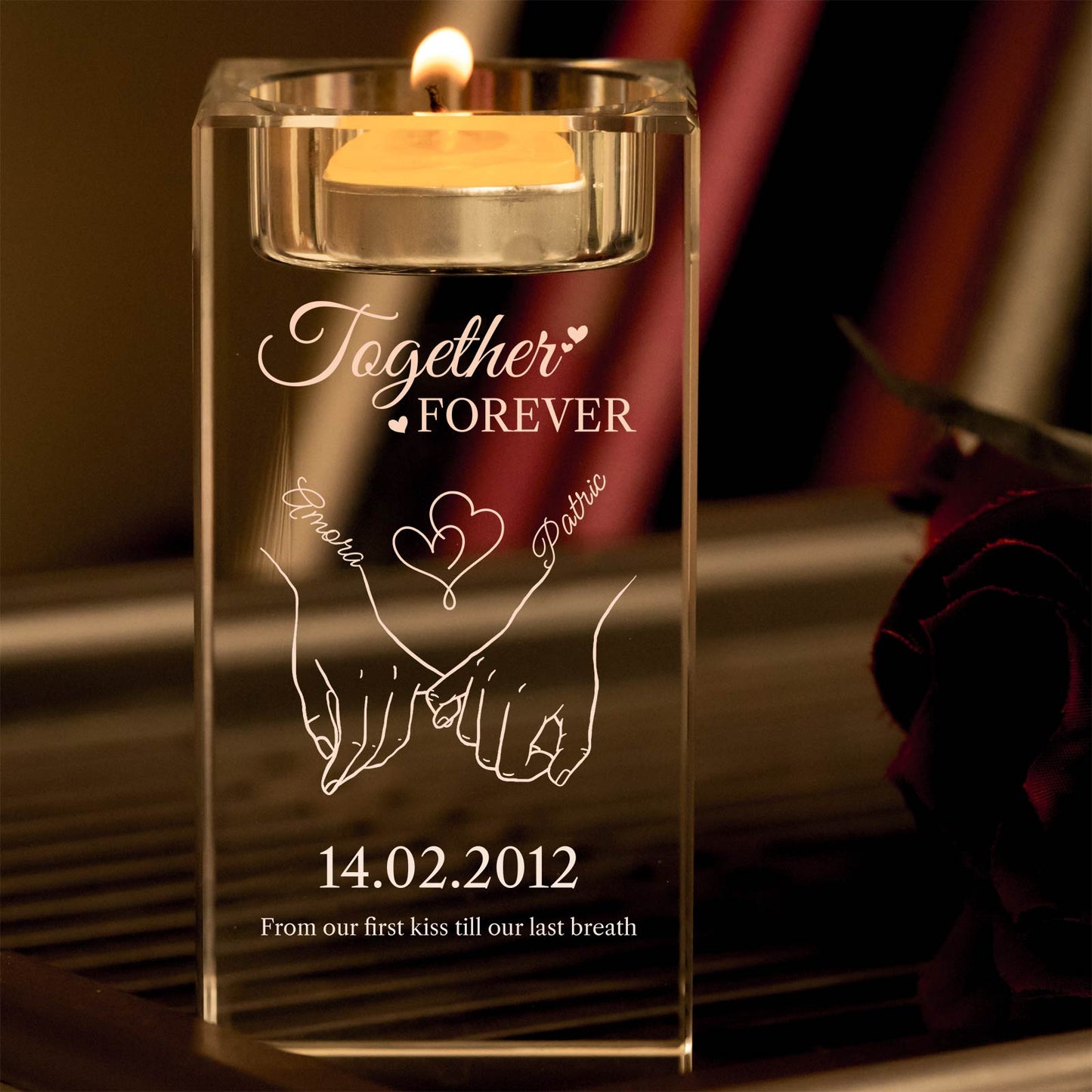 Couple - Together Forever - Personalized Crystal Candle Holder
