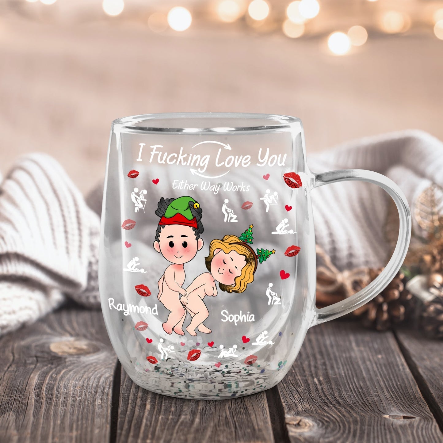 Couple - Fucking Love you - Personalized Double Walled Glass Cup