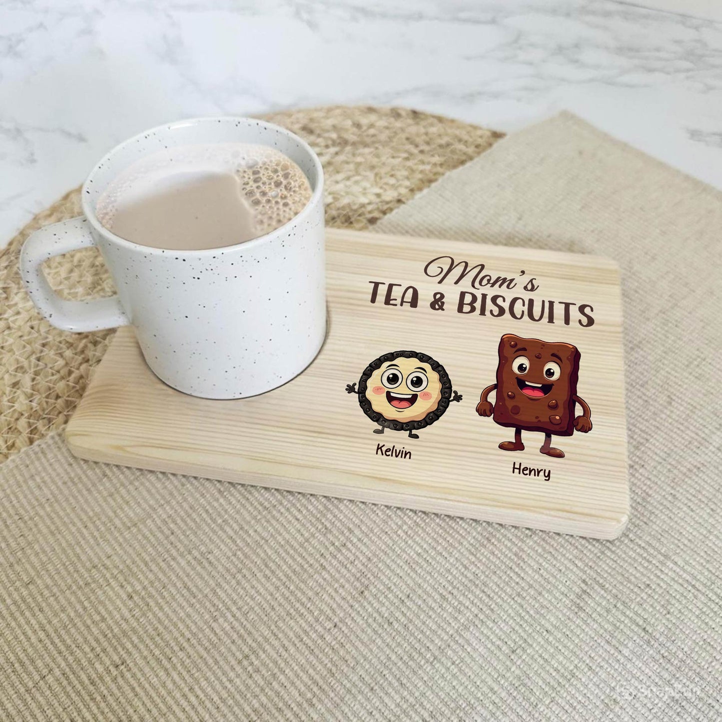 Family - Grandma's Tea & Biscuits - Personalized Wooden Drink Tray