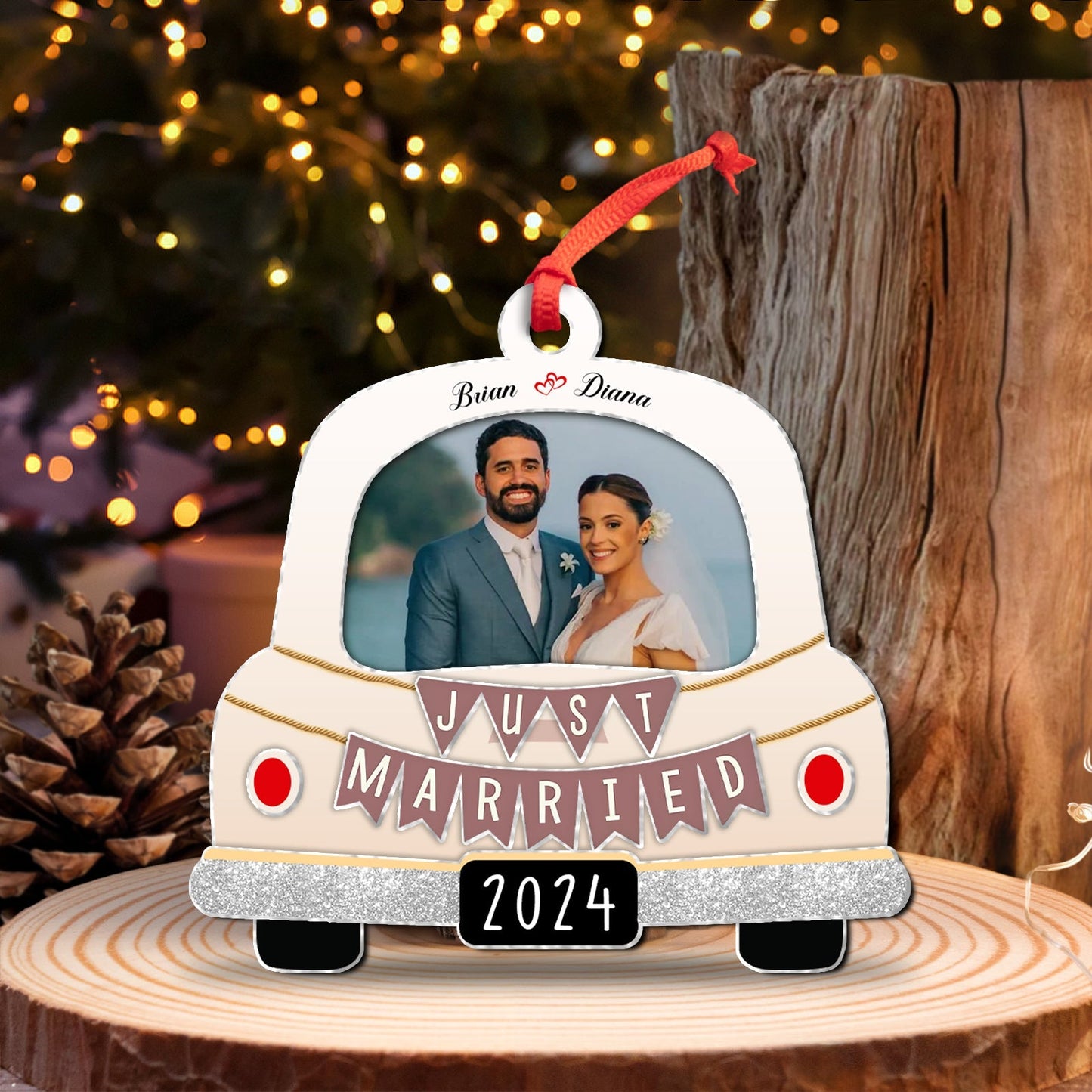 Couple - Just Married 2024 - Personalized Photo Acrylic Ornament