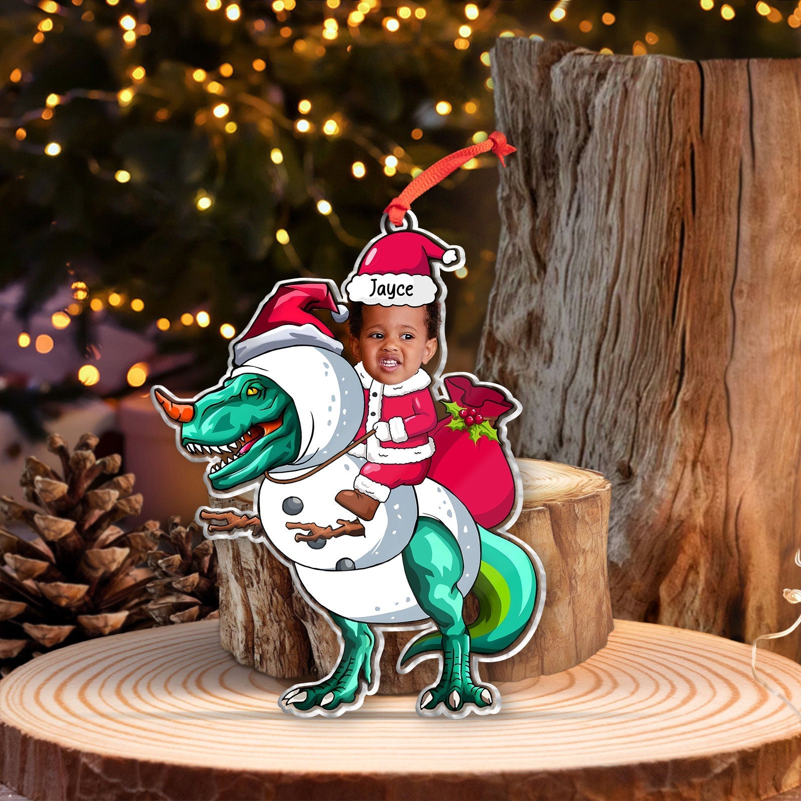 Baby Riding Dinosaur - Personalized Acrylic Photo Ornament